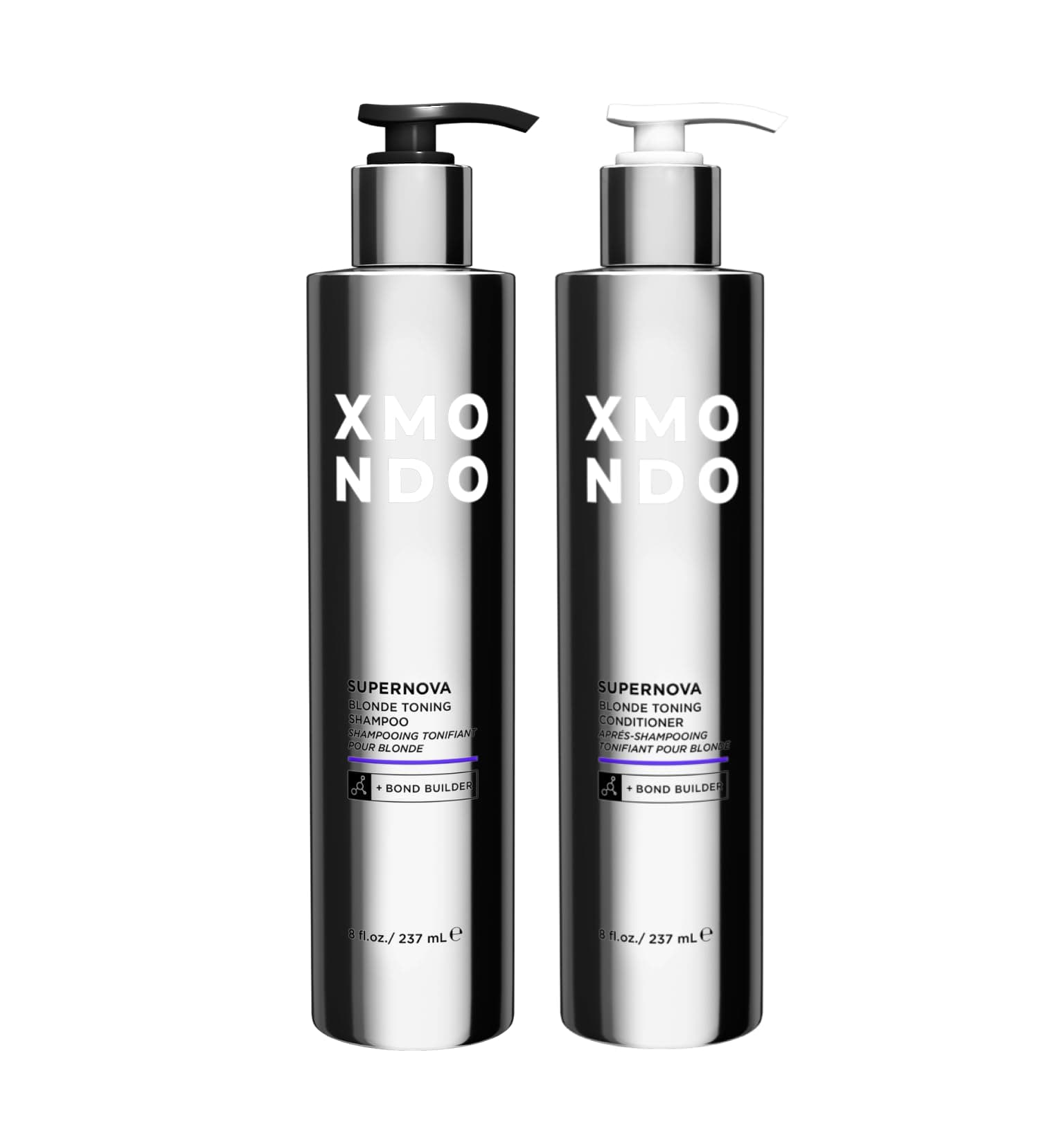 XMONDOHair Supernova Blonde Toning Shampoo & Conditioner Bundle | Vegan Formula with Vegetable Proteins, Jojoba Oil, and Violet Pigments to Reduce Yellow Tones in Blonde Hair, 8 fl Oz, 2pc Set