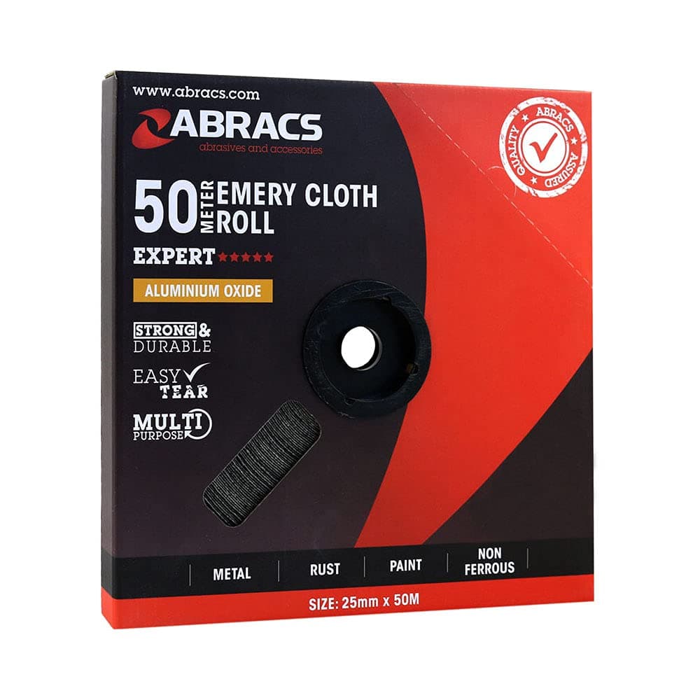 Abracs ABER2550100 Aluminium Oxide Emery Roll - 25mm x 50M x 100grit - With Dispenser Packaging - Pack contains 1 piece