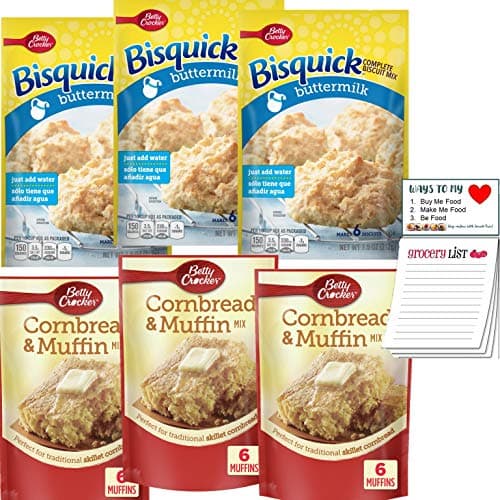 Bisquick Buttermilk Biscuit Mix 3 Pack | Betty Crocker Cornbread and Muffin Mix 3 Pack | Complete Bisquit Mix Just add Water | Cornbread Mix for Skillet Cornbread | Snack Fun Shopping Pad