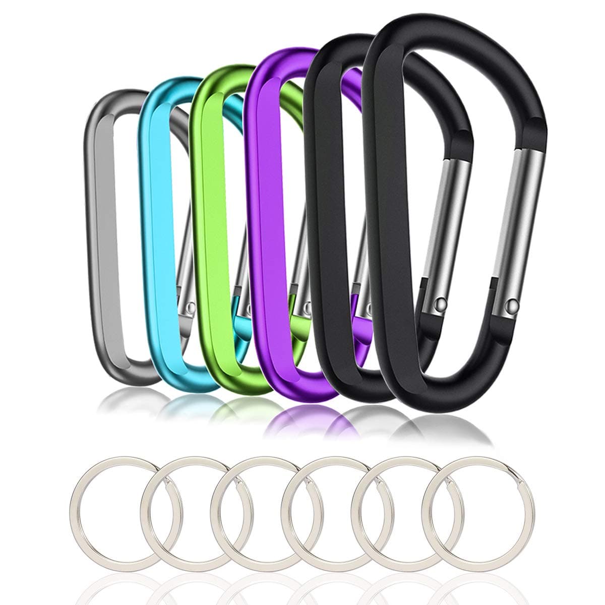 - Carabiner Caribeaner Clip,3" Large Aluminum D Ring Shape Carabeaner with Keyring Keychain Hook