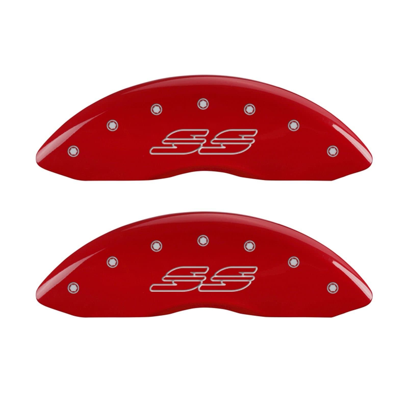 MGP Caliper Covers 14064SSS2RD SS Impala Logo Type Caliper Cover with Red Powder Coat Finish and Silver Characters, (Set of 4)