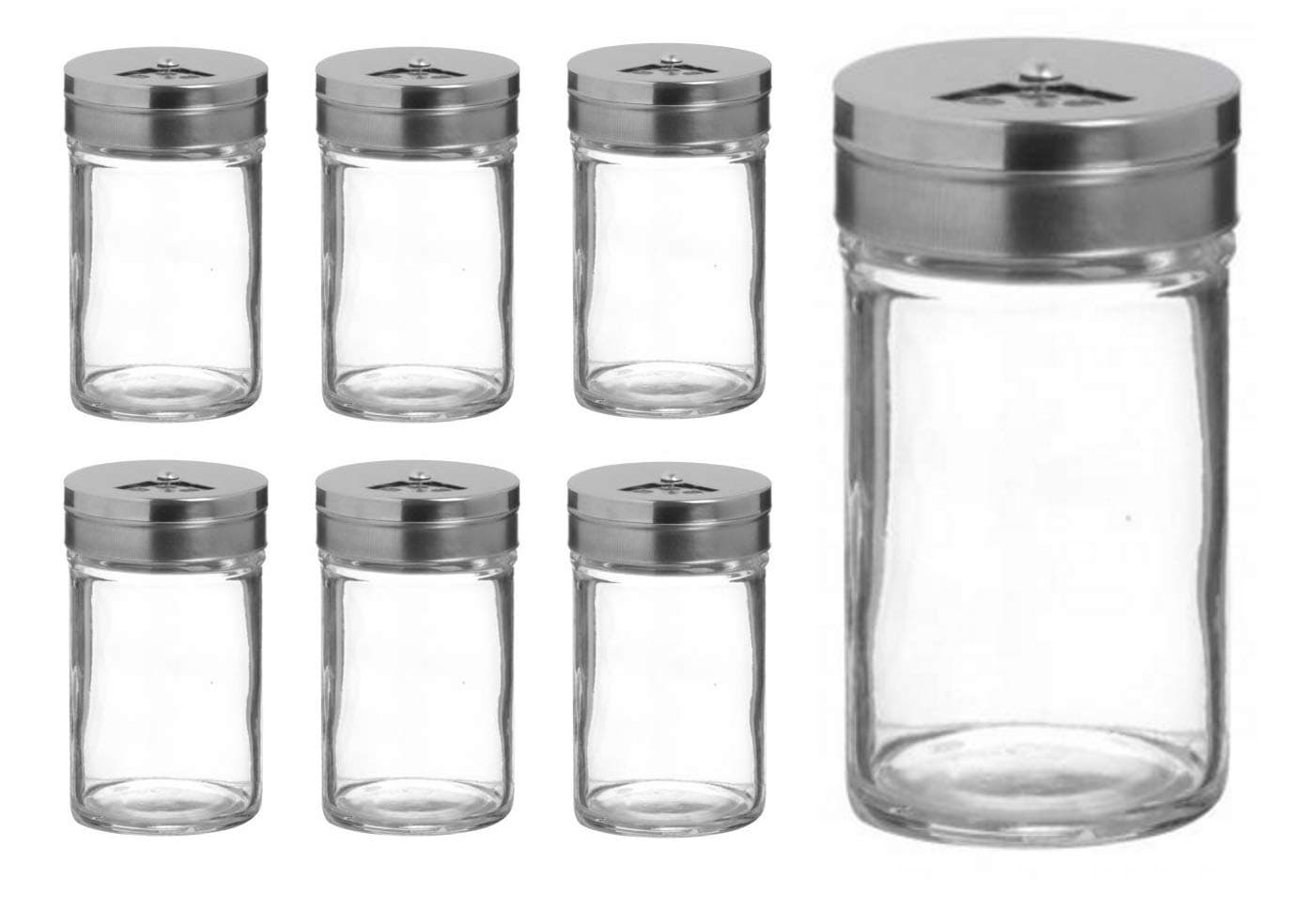 GK Global KitchenGlass Spice Jar Set With Rotating Lid 6 Piece Shaker Salt Pepper Spice Shakers Cover Set Of 6 Spice Storage Bottle Seasoning Shakers Square Mini Glass Multipurpose Jar