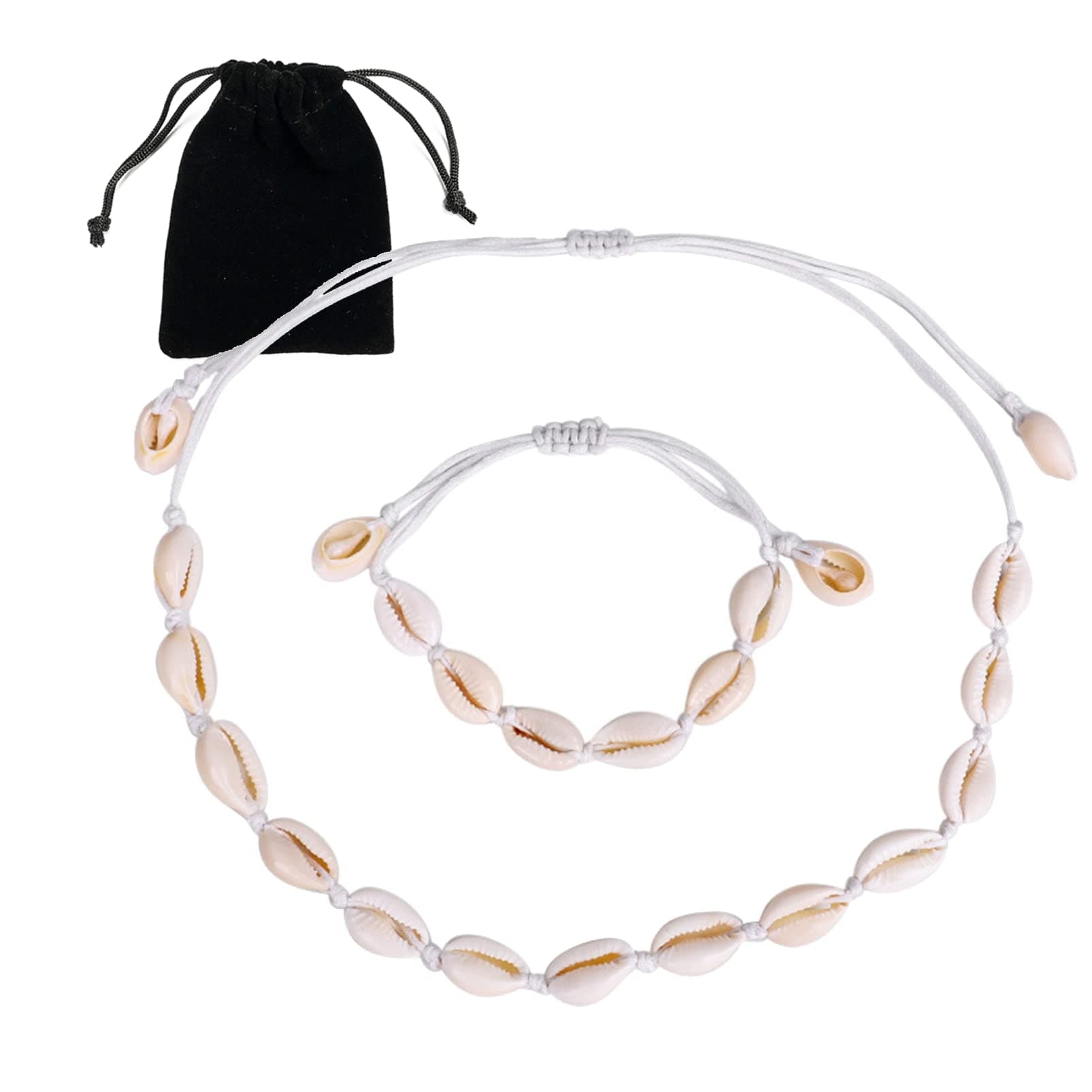 Shell Necklace Bracelet, Natural Shell Choker Necklace and Bracelet Set, 2Pcs Summer Beach Necklace and Bracelet for Women, Girls and Man