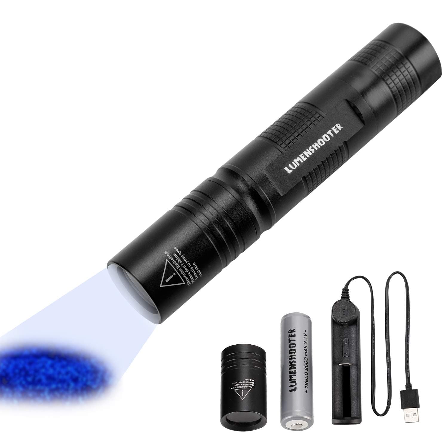 365nm 395nm UV Flashlight Black Light, High Power 18650 Rechargeable LED Torch for Glue Curing, Scorpion Hunting, Rocks and Mineral Glowing, Dry Stains, Pet Urine