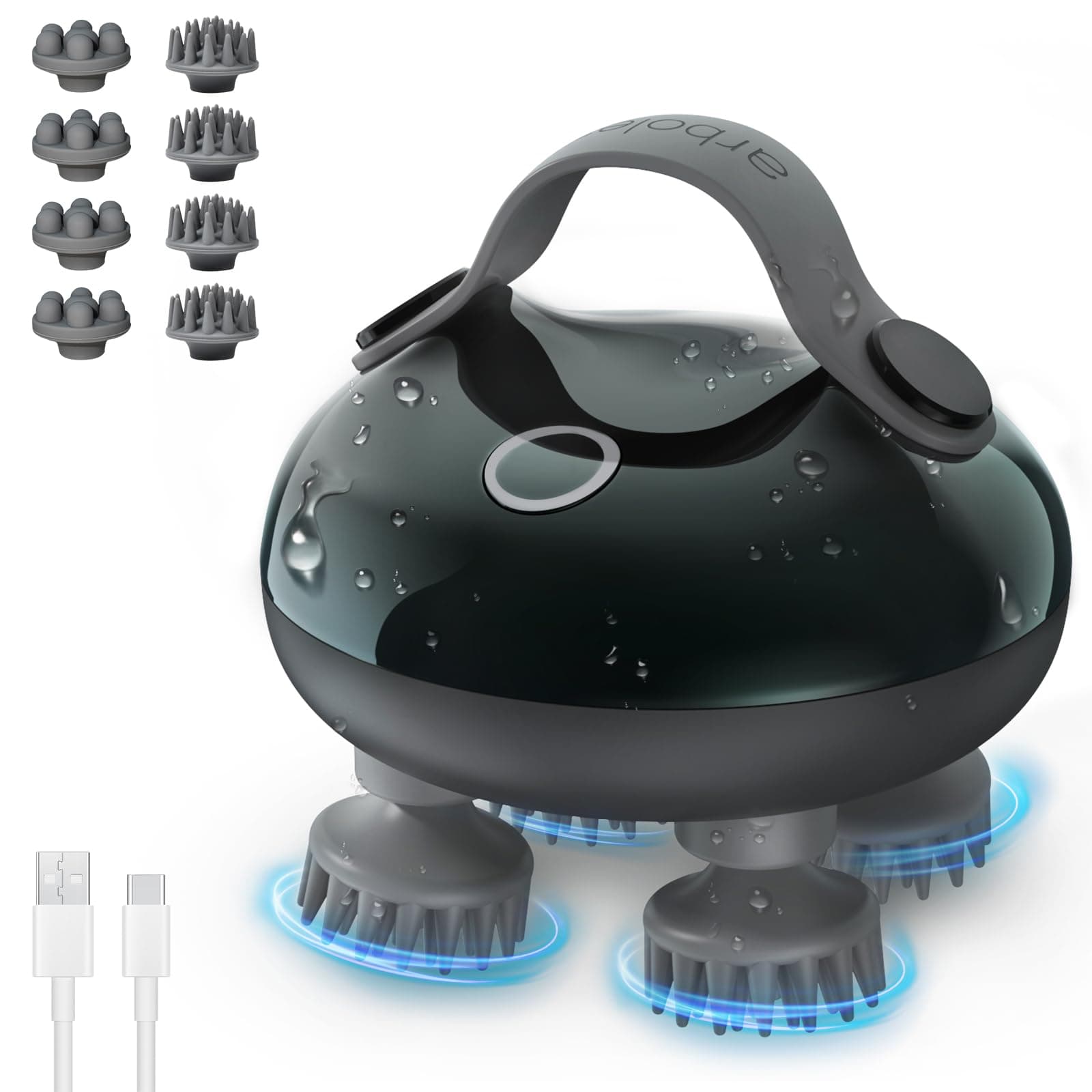Scalp Massager Electric, Portable Head Massager Scalp Stress Relax, Waterproof 6 in 1 Hair Massage with 8 Removable Claws, Rechargeable Hair Head Scratcher, Gifts for Her Him