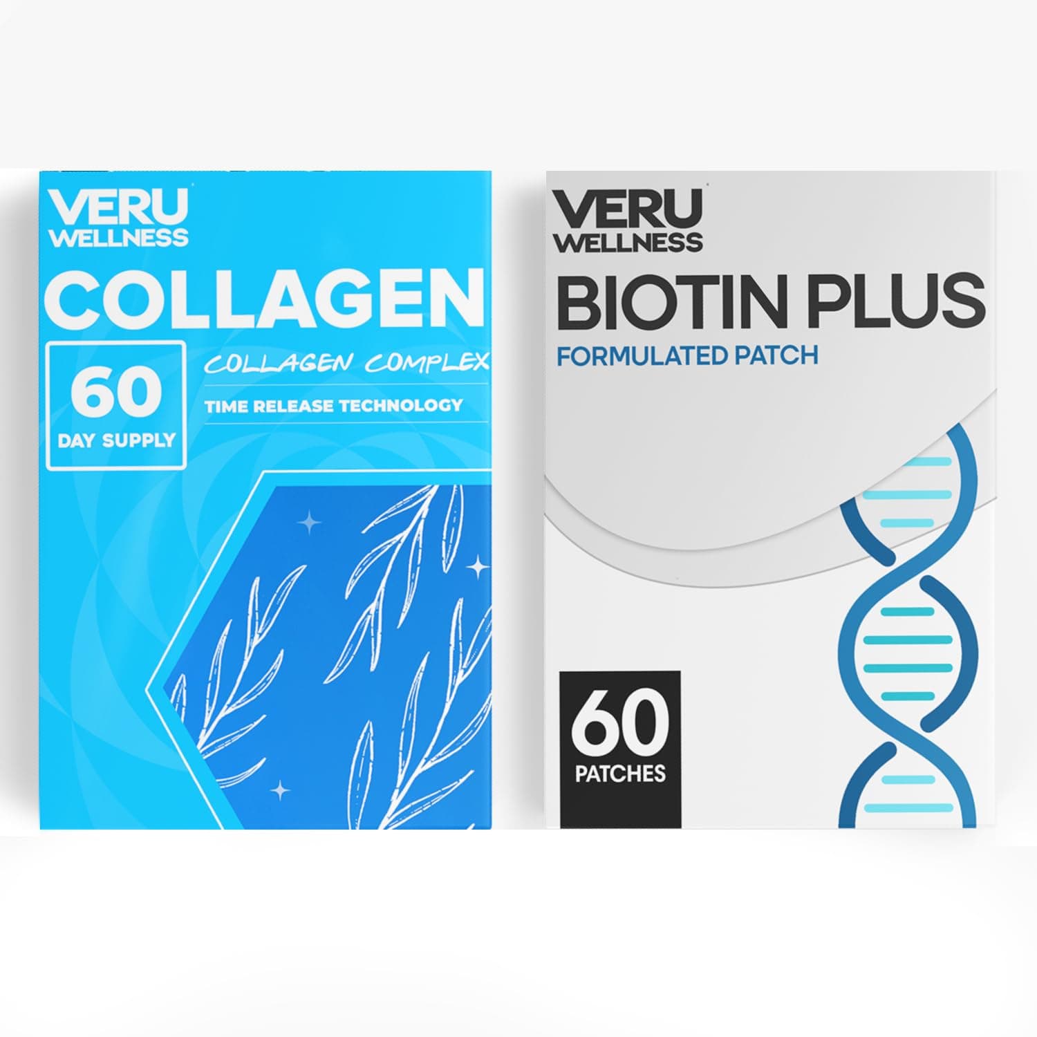 Veru Wellness Hair Skin Nail Duo Lifestyle Patches - Biotin Collagen - Self Adhesive Time Release Topical Patch, 8-10 Hours (60 Day Supply)