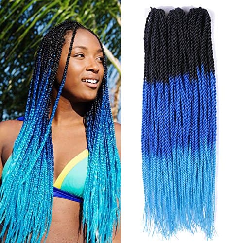 Senegalese twist hair Crochet 22inch 30strands 3pcs/lot Synthetic Braids Crochet Hair high temperature fiber Mix Ombre Color Twist Braiding Hair Extension(1b/blue/green)
