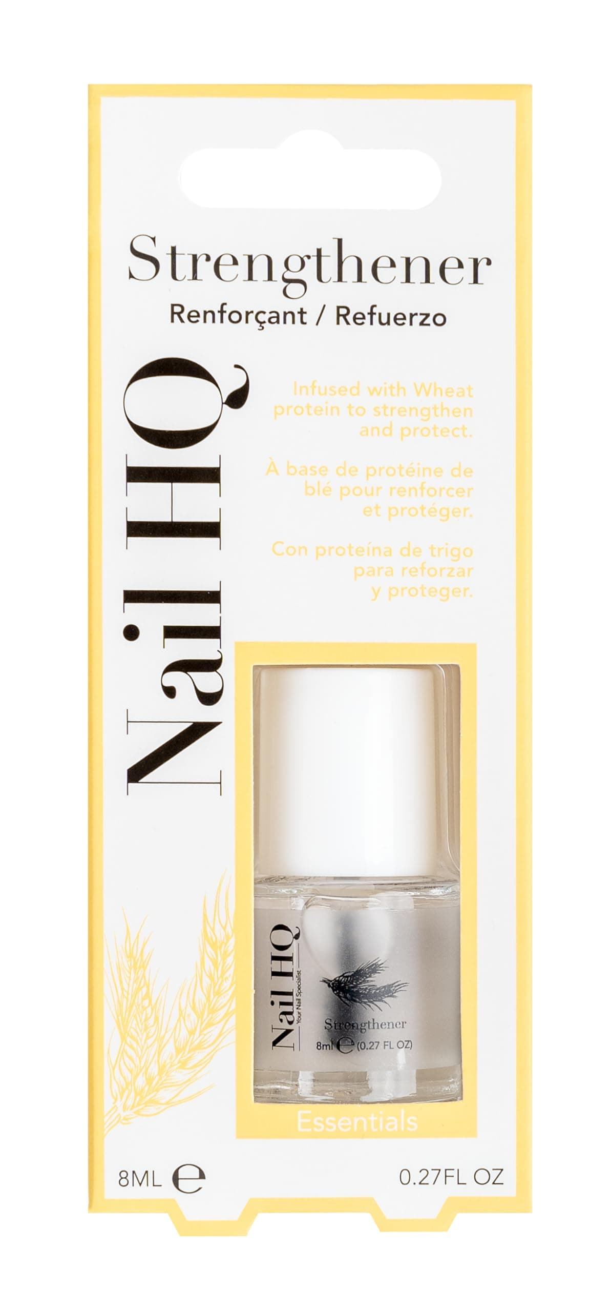 Essentials Nail Strengthener 8ml – Fortifying Nail Treatment for Brittle & Weak Nails – Infused with Wheat Protein, Calcium & Vitamin E – Clear Polish, Strengthens, Hydrates & Smooths