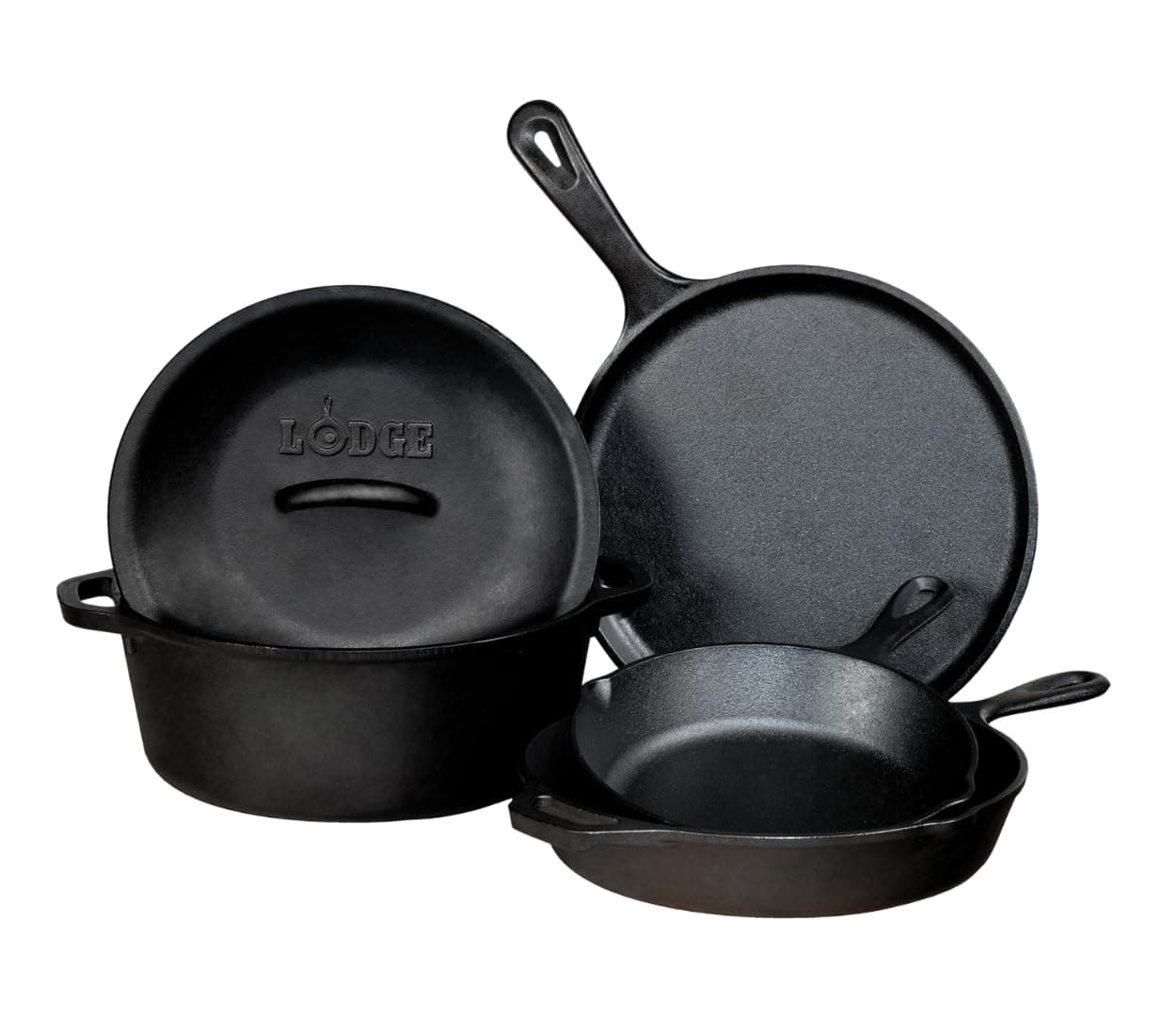 Pre-Seasoned Cast Iron 5 Piece Set, Black