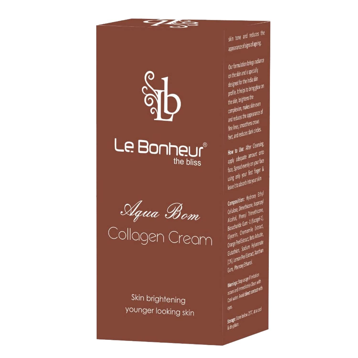 Le Bonheur Aqua Bom Collagen Cream | Deep Hydration Meets Youthful Glow | Marine Collagen, Vitamin E & A Cream for Bright Supple and Younger Looking Skin | 50gm