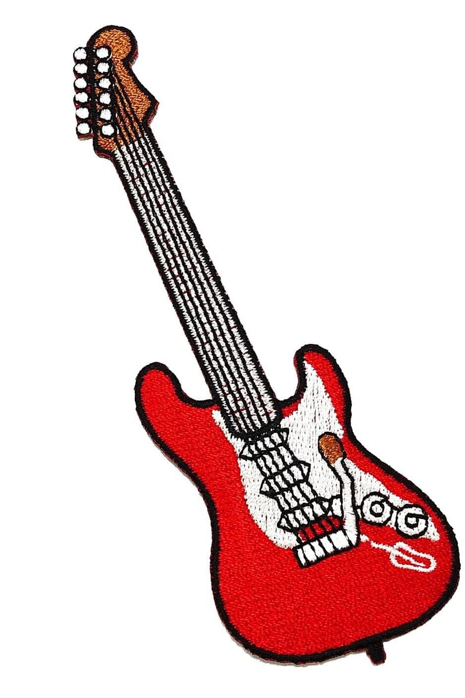 Red Electric Guitar Embroidered Iron on Patches Applique Music Rock Pop Heavy Metal