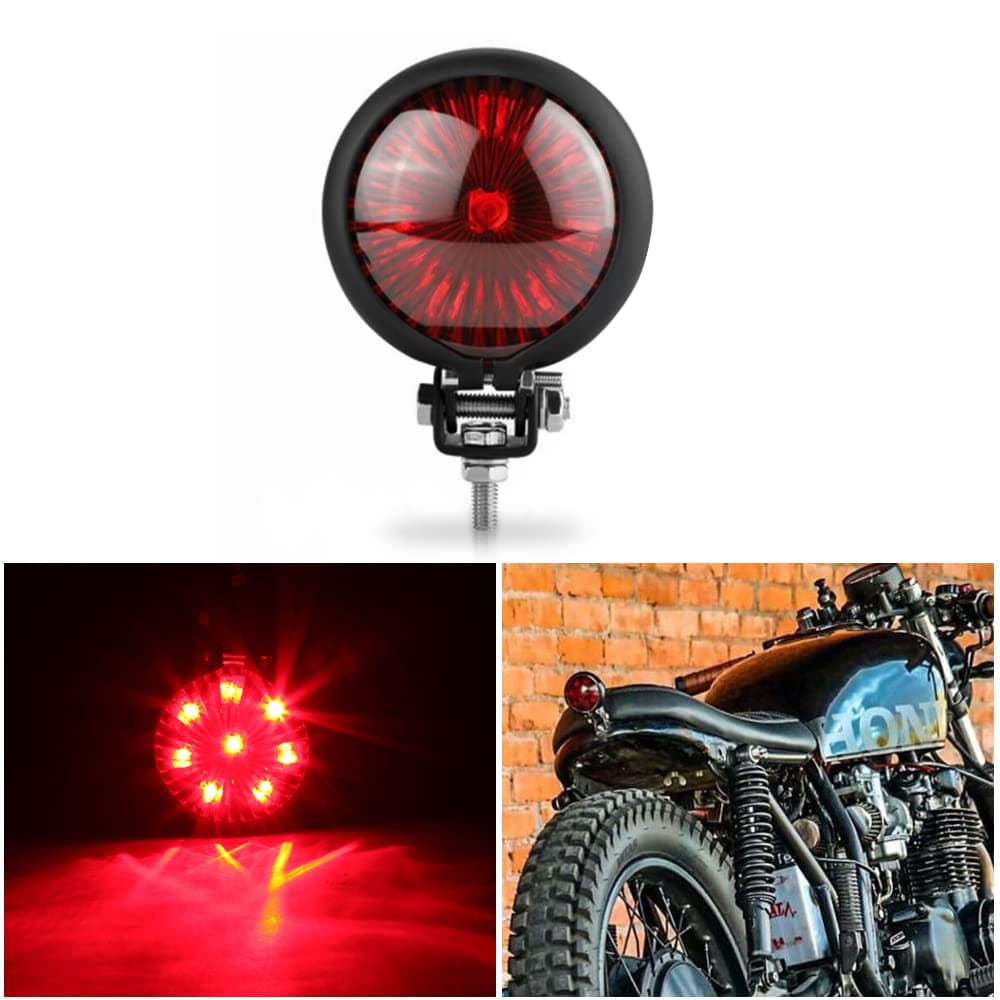 Motorcycle Tail Light LED Bates Style Bullet Brake Stop Rear Lamp Compatible with Cafe Racer Bobber Chopper Bonneville - Red