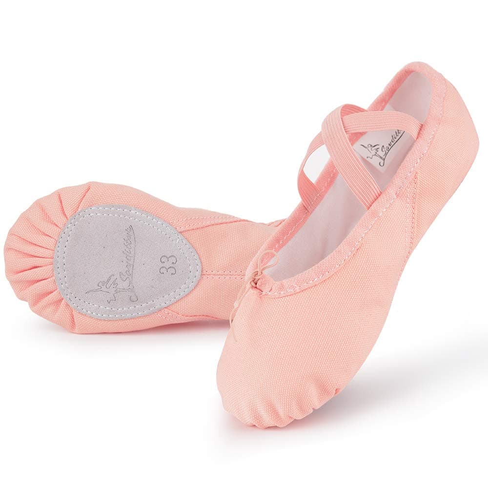 SouditturBallet Shoes Girls Dance Slippers Canvas Gymnastic Yoga Shoes Split Sole Canvas Flat for Kids and Adult (Please Choose One Size Smaller)