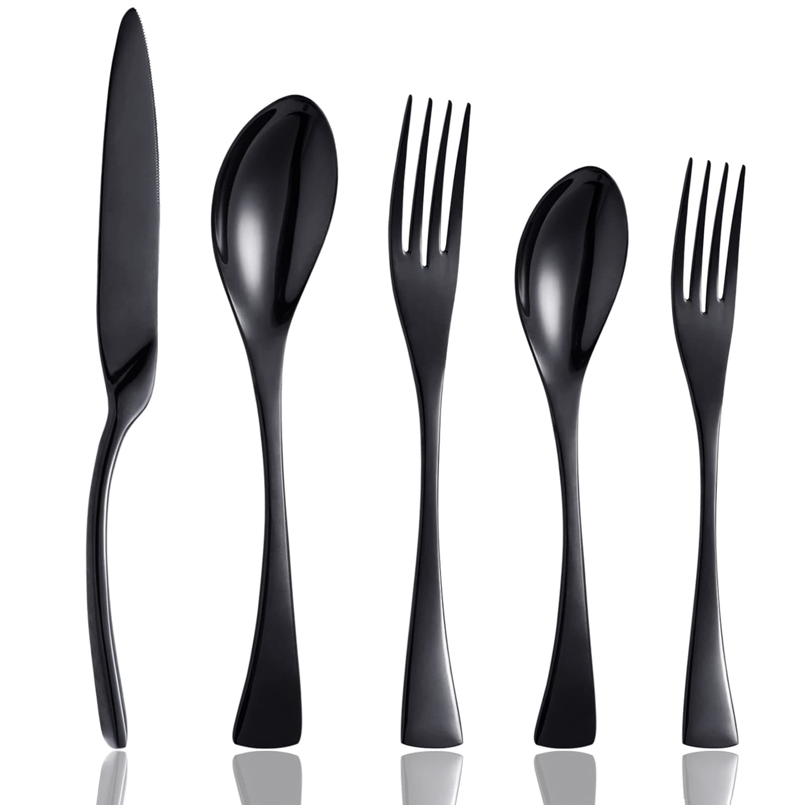 20 Piece Black Flatware set,Silverware Cutlery Sets,unique modern look,Home & Kitchen Stainless Steel Dinnerware/Tableware/Utensils Sets For 4,Include Knives/Forks/Spoons Dishwasher Safe
