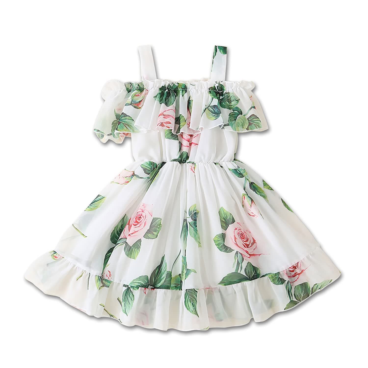 Derouetkia Toddler Baby Girls Summer Floral Dress Off Shoulder Skirt Chiffon Princess Dresses Suspender Sundress for Little Girls