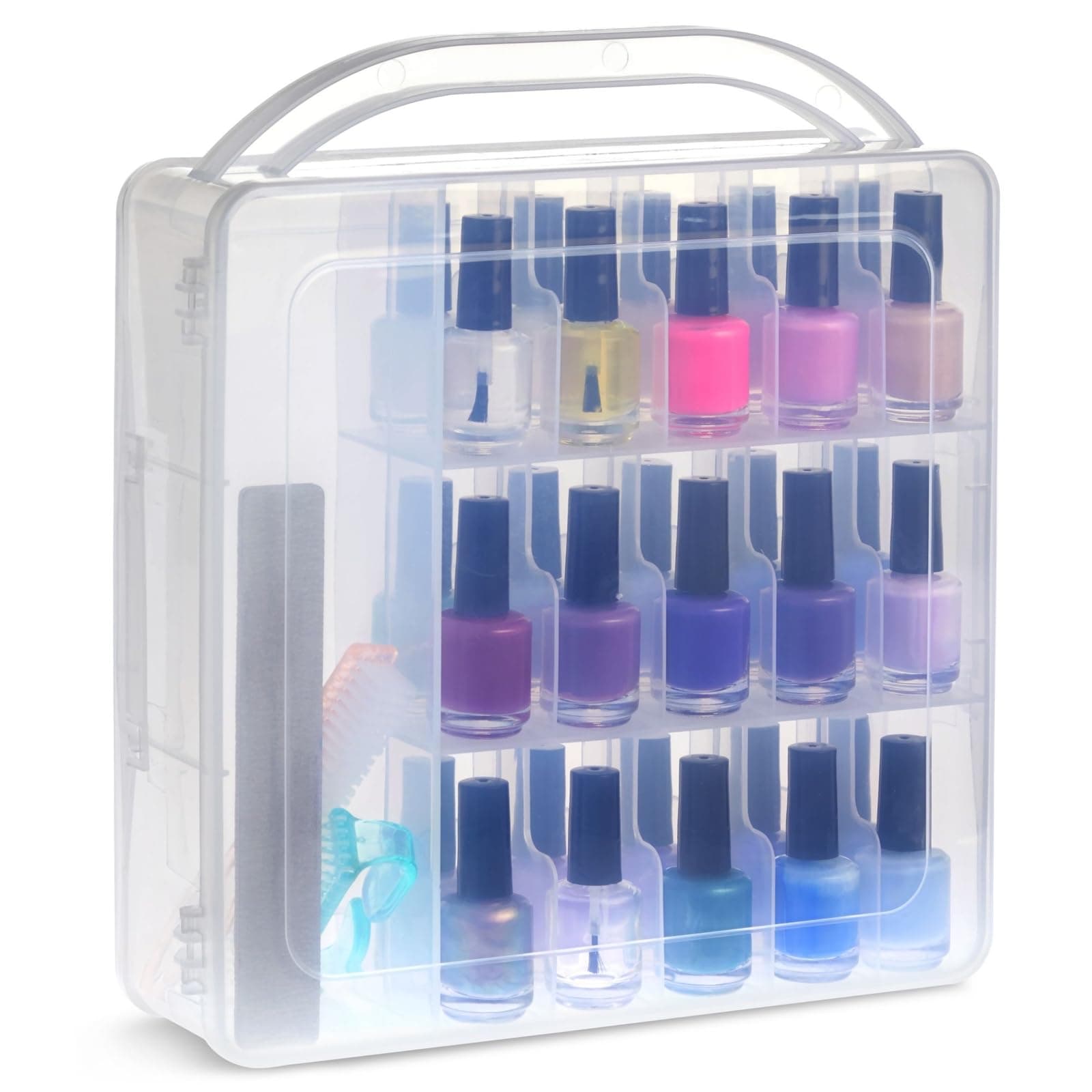 Nail Polish Organizer Case with Lid and Handle, Holds 30 Bottles (Pink, 11.8 x 11.2 x 3.15 In)