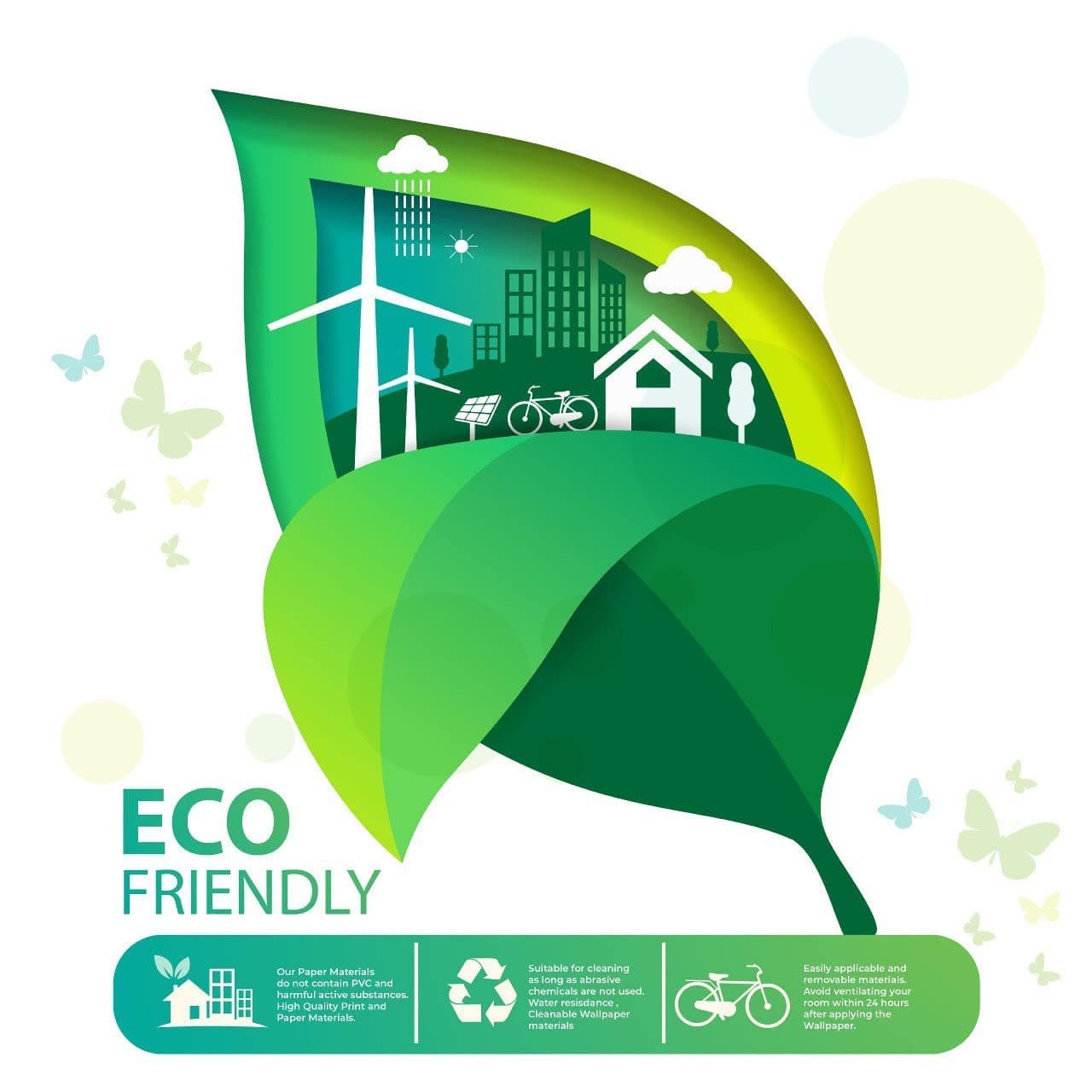 Muravie Boho Leaves Wallpaper, Bedroom Green Leaves Boho Wall Mural, Botanical Soft Wallpaper, Living room Boho Decor - Custom Size (Boho Style Floral)