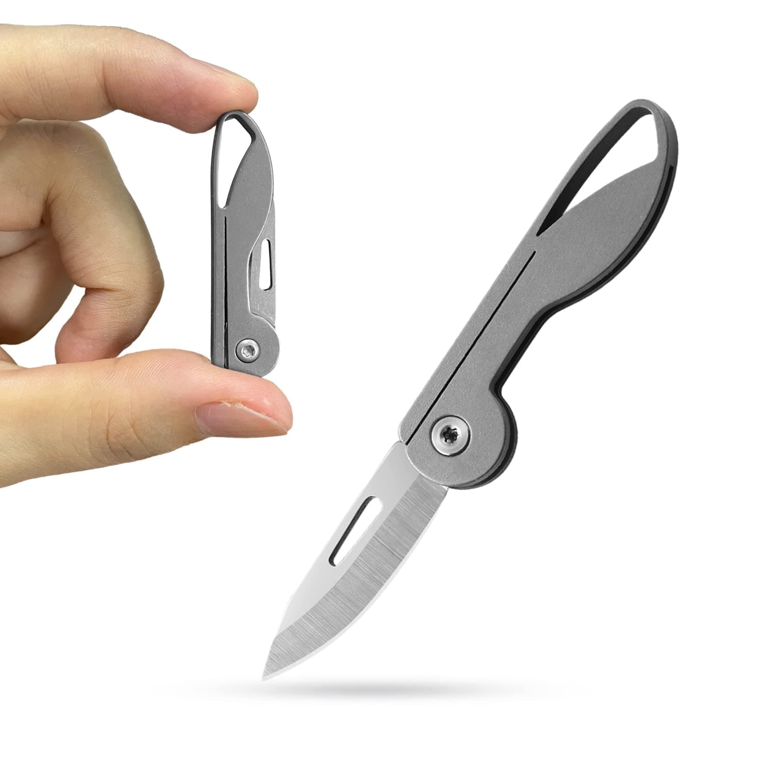 Titanium Alloy Small Keychain Knife, Mini Folding Pocket Knife, EDC Box Cutter, Small Gift for Women Men (Titanium Alloy Handle/440C Steel Blade)