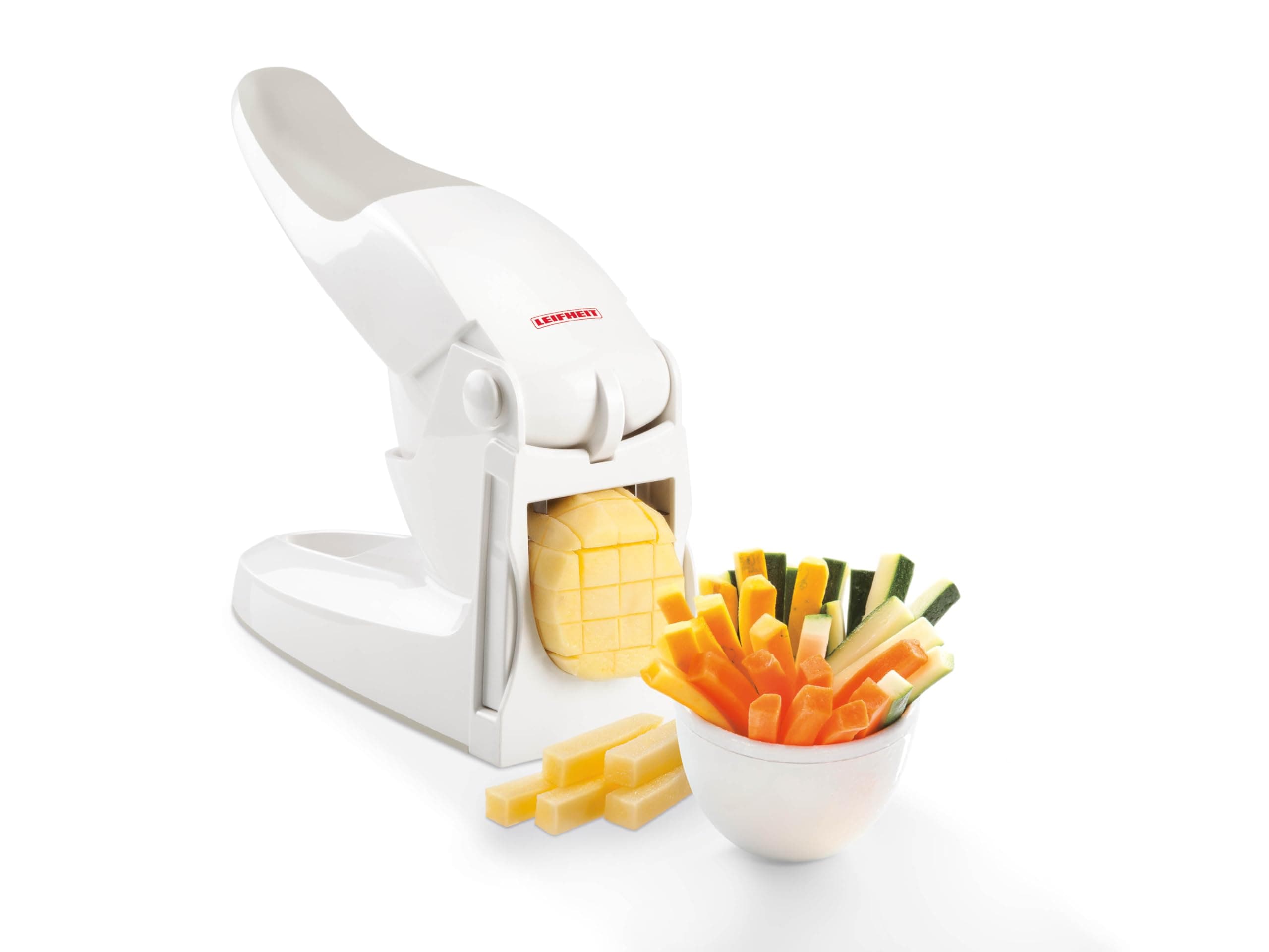 Leifheit Potato Chipper, Chips Cutter, French Fries Cutter, Chipper, 2 chip Sizes 10 and 12 cm, Soft Touch Handle for Easier Chipping, Potato Chipper
