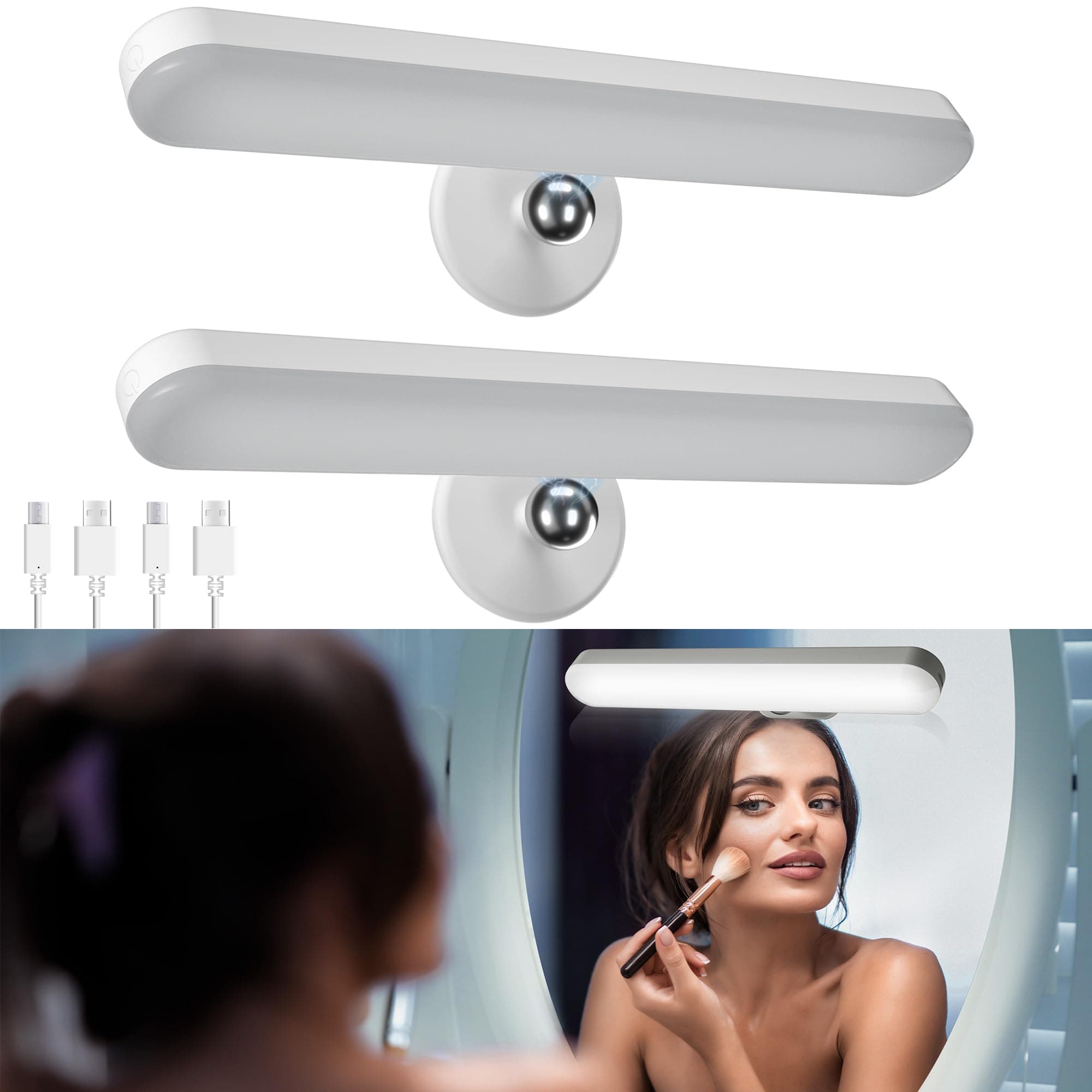 2 Pack Wireless Vanity Lights for Mirror, Rechargeable Battery Operated Makeup Light, Adjustable Color Brightness & Angle Light Bar, Magnetic Stick on LED Lighting Bathroom Decor Accessories