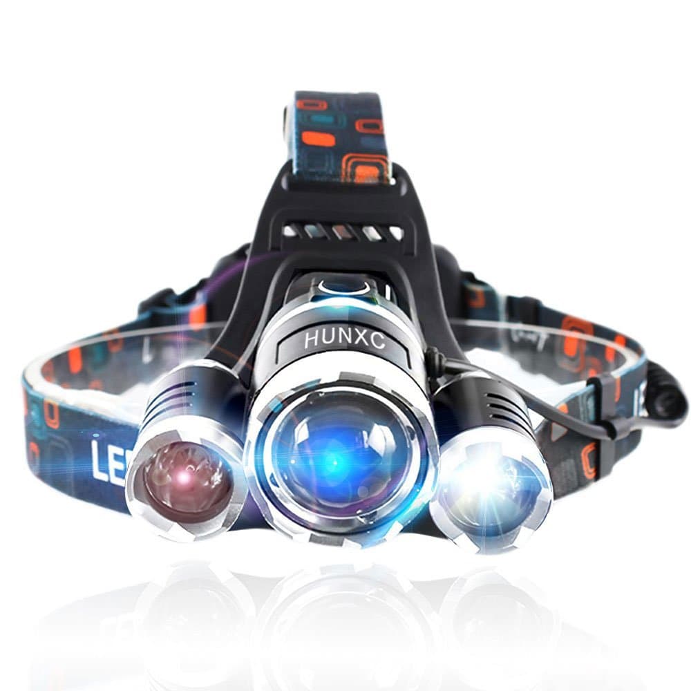 Brightest 4 Modes 3T6 7000 Lumens Headlight Rechargeable Headlamp Waterproof Head Torch Flashlight for Riding Fishing Hunting Travel（Only Headlights）