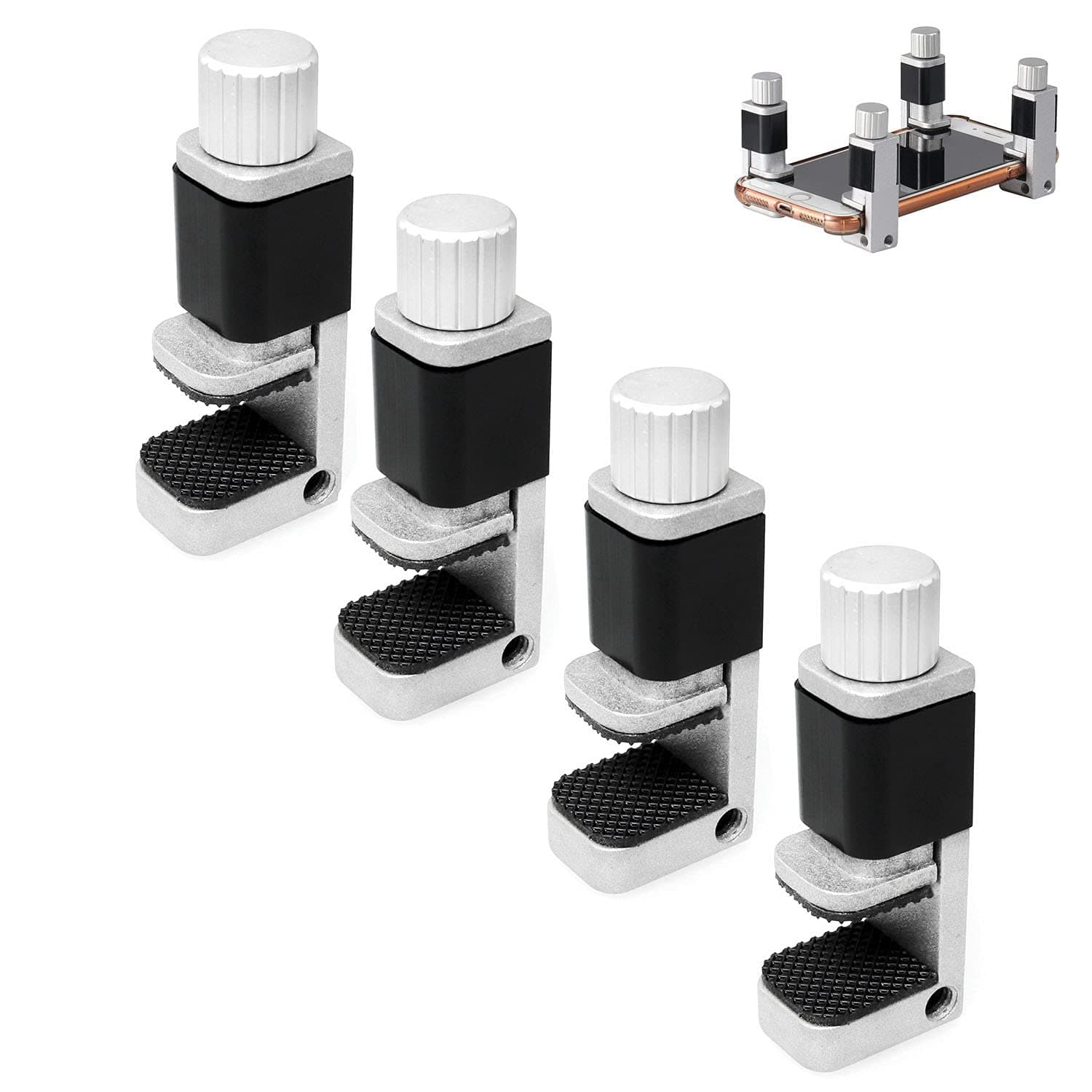 4pcs Phone Screen Clamps 15mm Max Width Adjustable Bracket Portable Phone Fastening Clamps Clip for Most Phone and Tablet PC