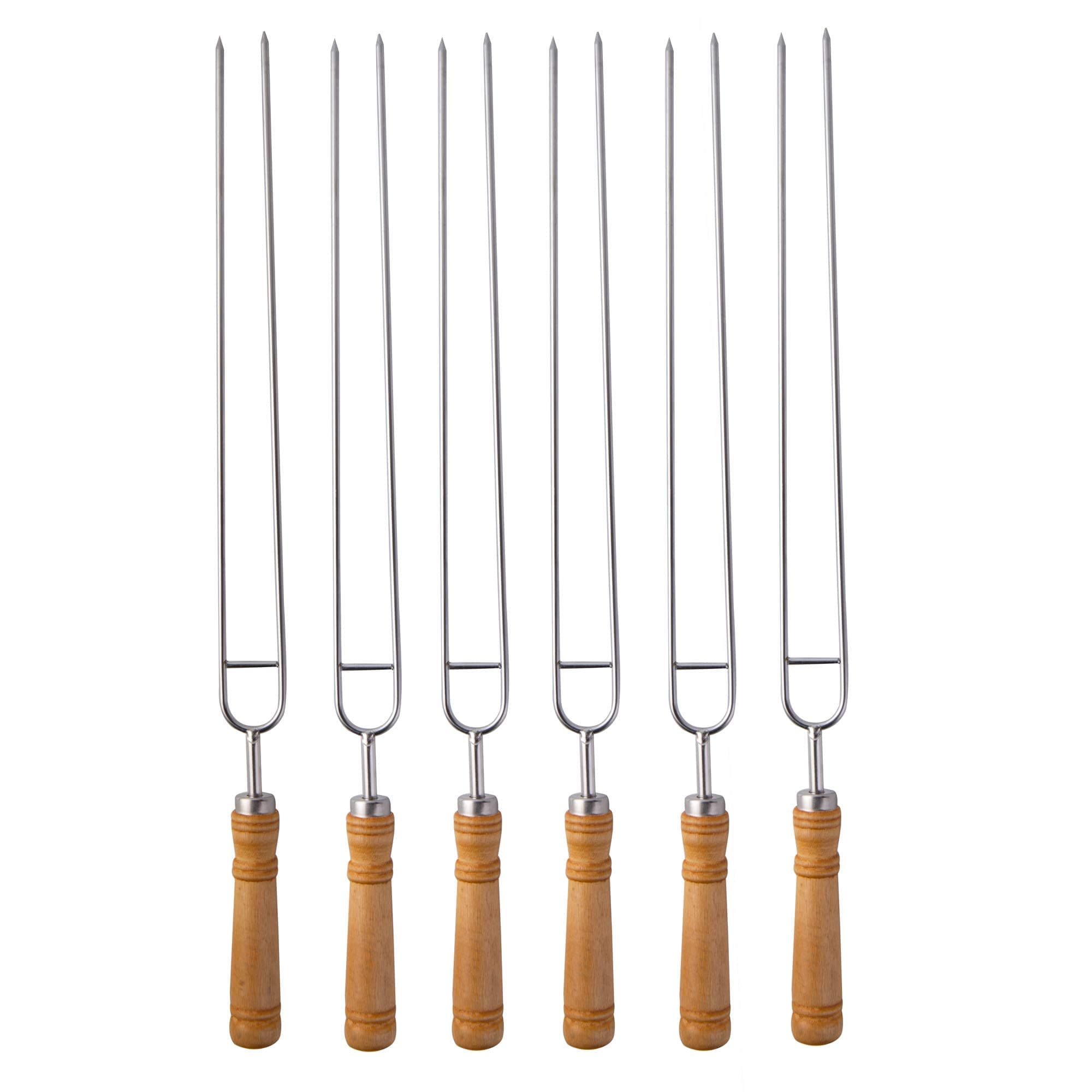 IMEEA Double Skewers for Grilling Thickened Stainless Steel Kebab BBQ Skewers with Wood Handle, 16.5-Inch