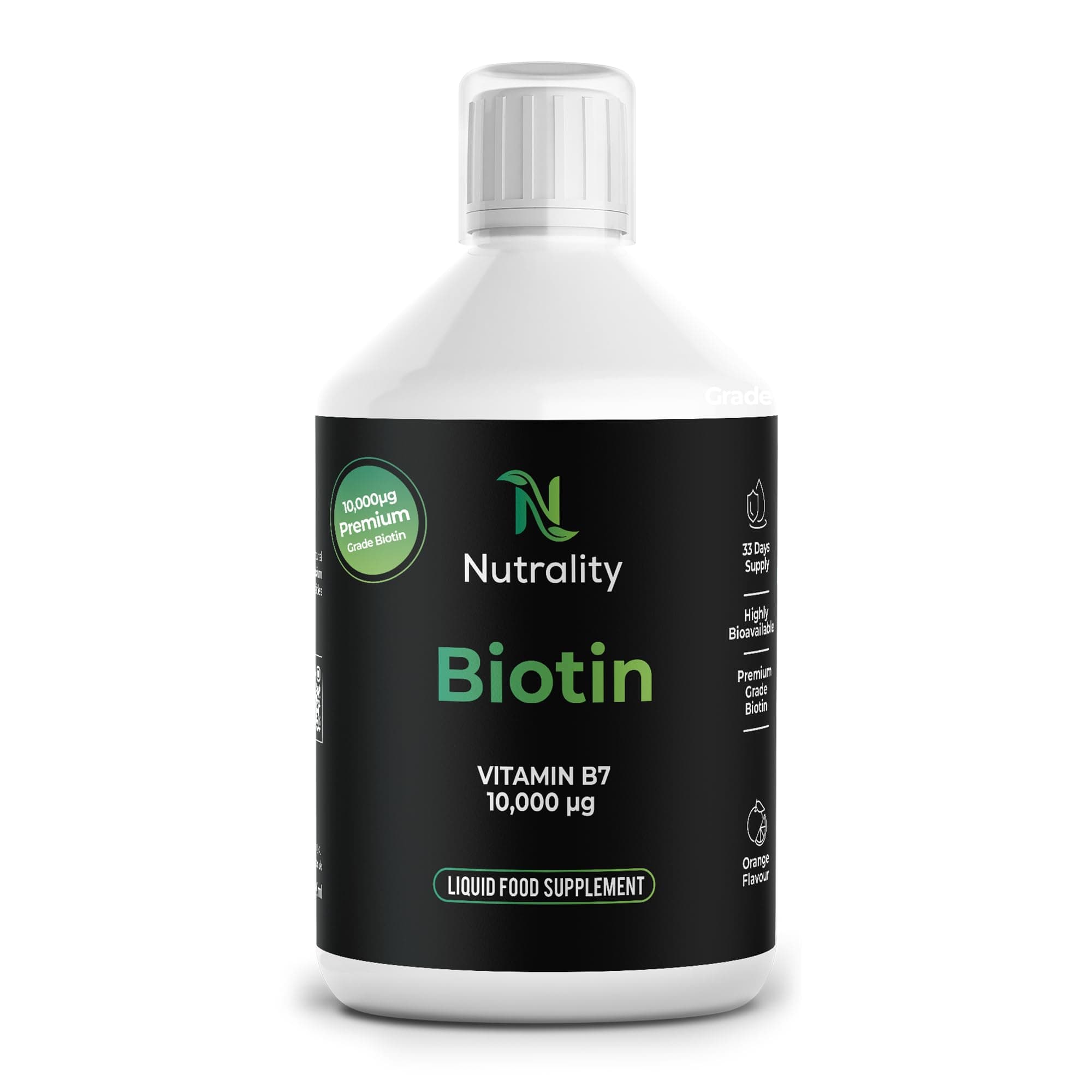 Liquid Biotin 10000mcg, 500 mL, Extra Strength Vitamin B7 Supplement for Hair, Skin, and Nails, 3X More Absorption Than Pills or Capsules, Bioavailable Drops for Women and Men
