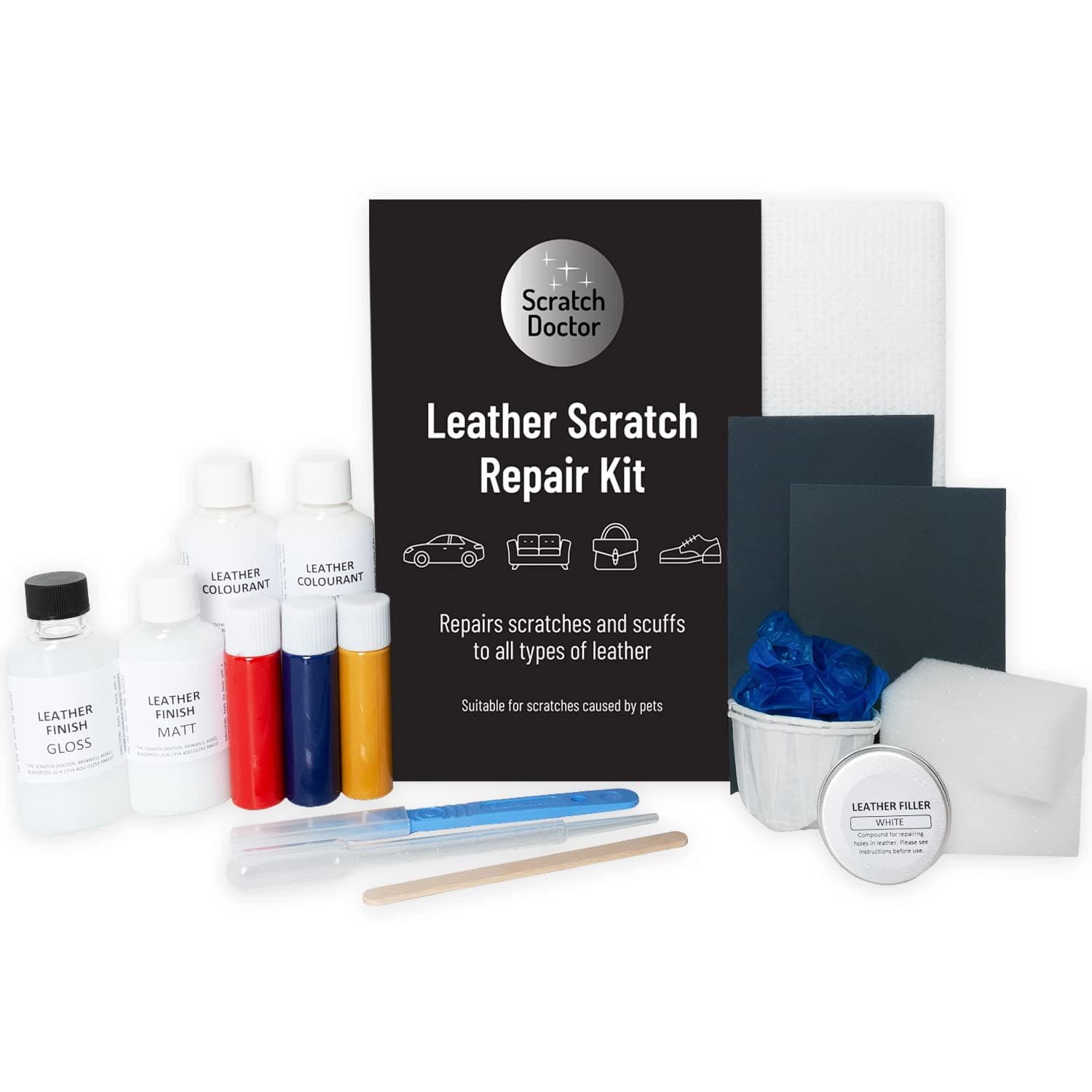 Leather CAT SCRATCH Repair Kit. Easy to Use. Complete with Filler & Colour. (Dark Green)
