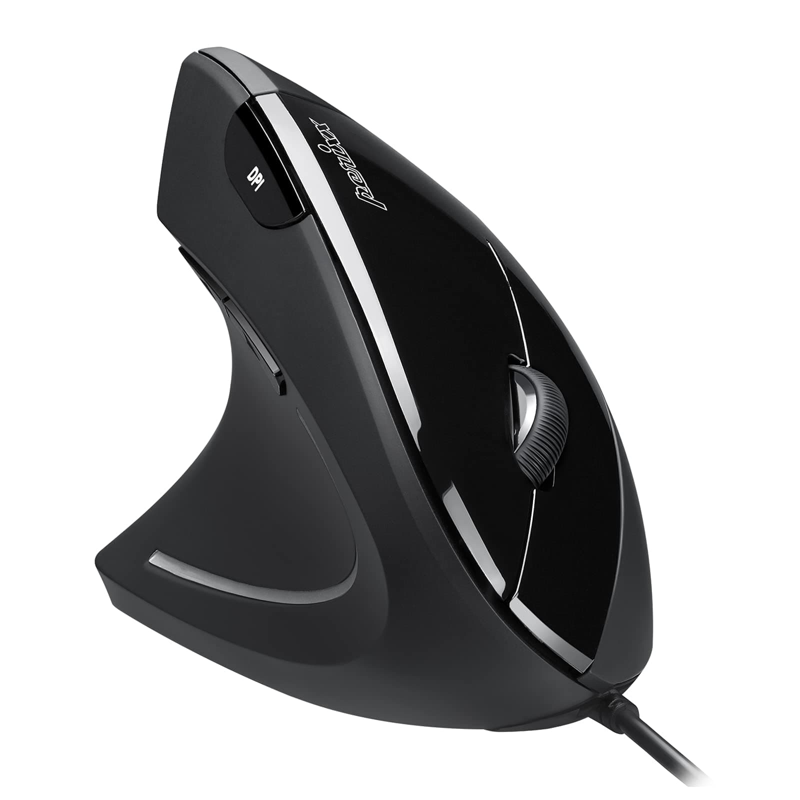 Perixx Perimice-513L Wired Vertical Ergonomic Mouse with 2 DPI, 6 Button Optical Ergo Mouse with 2 Level DPI Switch 1000 1600, Left Handed, black