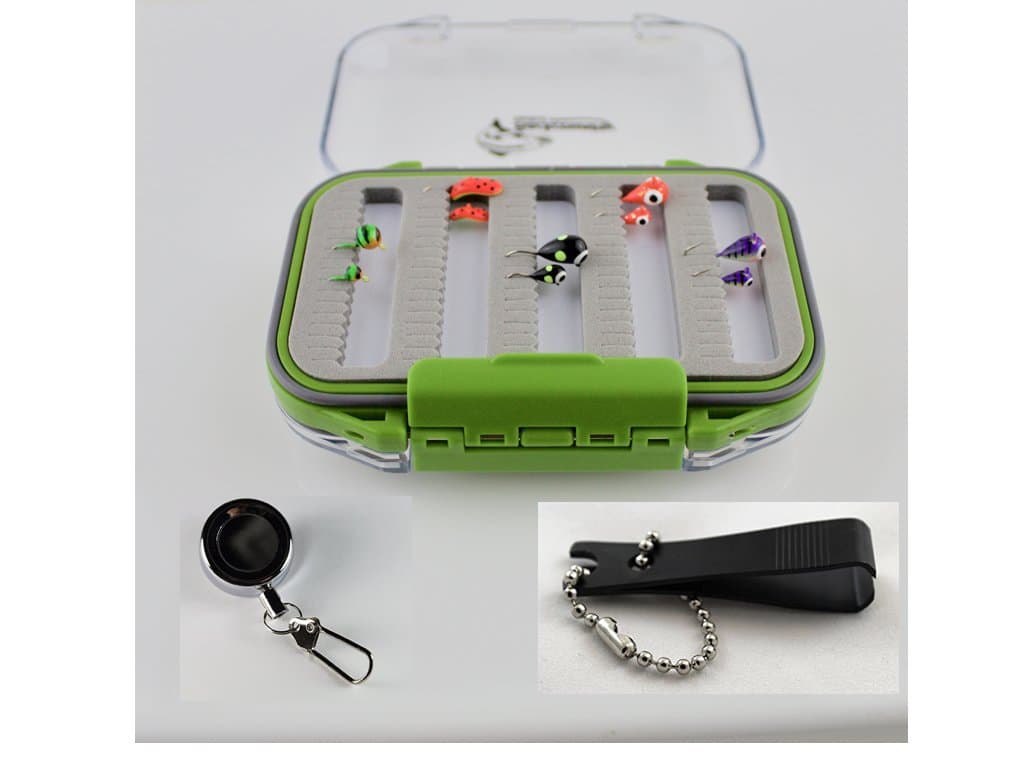 Backcountry Tackle Jig Box with Tungsten Jigs (Assortment of 10), Zinger, and Nippers