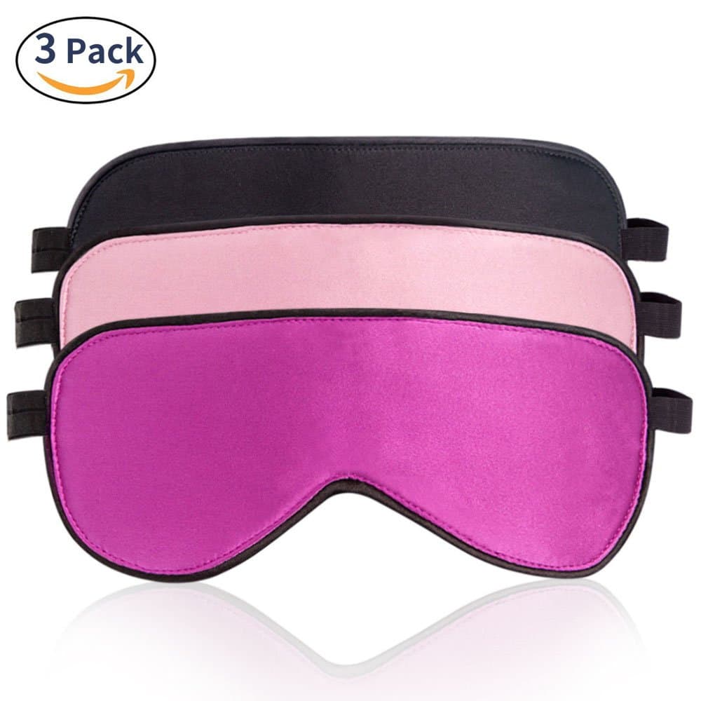LIANSING 100% Silk Sleep Mask & Blindfold 3 Pack, Super-Smooth Sleeping Eye Mask for Women Men with Adjustable Strap, Black/Pink/Purple