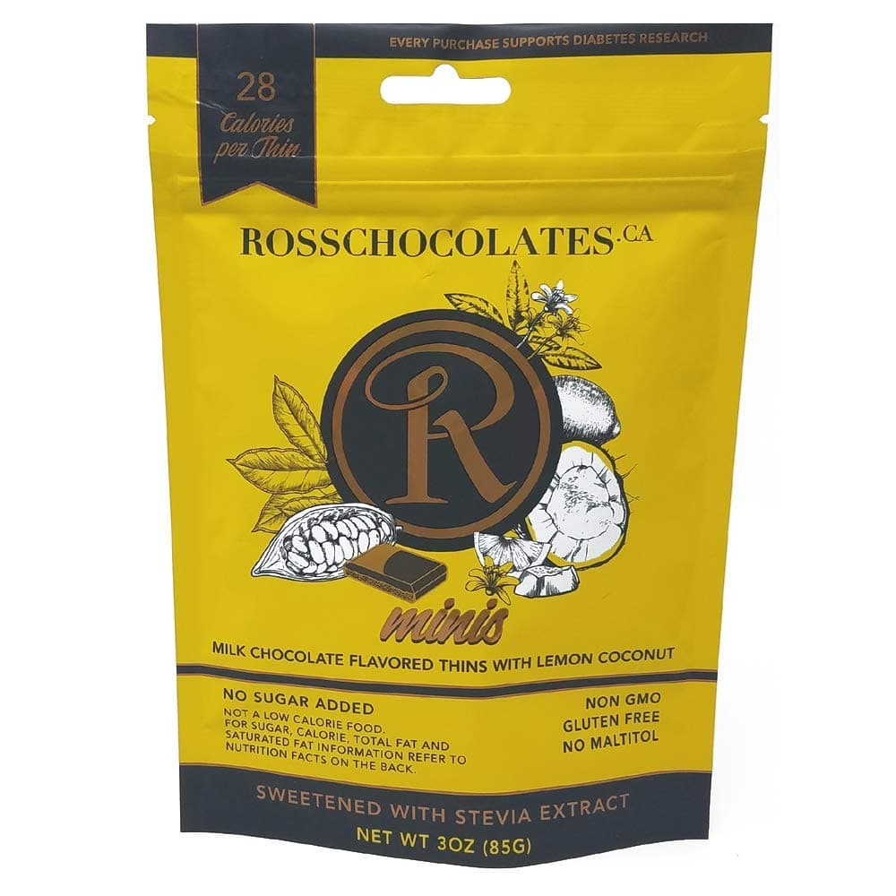 Ross Chocolates - Low-calorie Milk Chocolate Minis, Keto Chocolate Squares, Low Carb Chocolate for Health-conscious Diets, Non-Gmo Milk Chocolate with Lemon Coconut, 6 Pouches