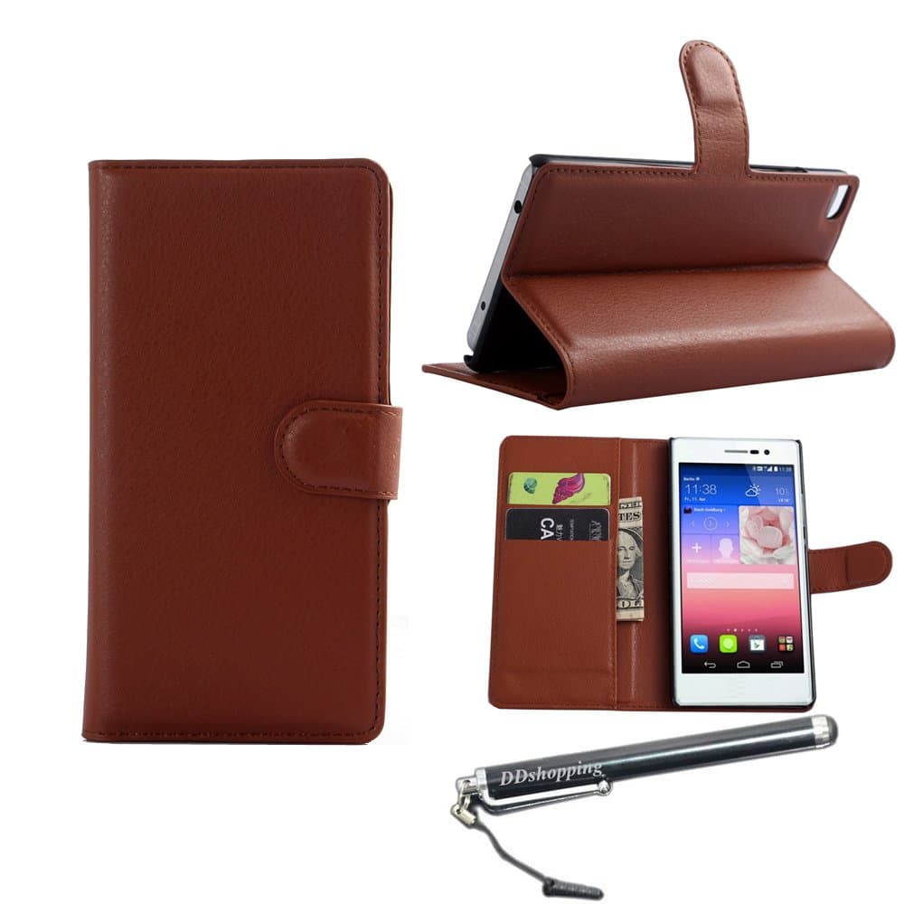 [Ddshopping]Ascend P8 Lite Flip Case, Huawei Ascend P8 Lite Leather Wallet case, Luxury Fashion Litchi Style PU Leather Wallet Flip Protective Skin Case With Card Slot And Stand Funtion For Huawei Ascend P8 Lite (Brown)