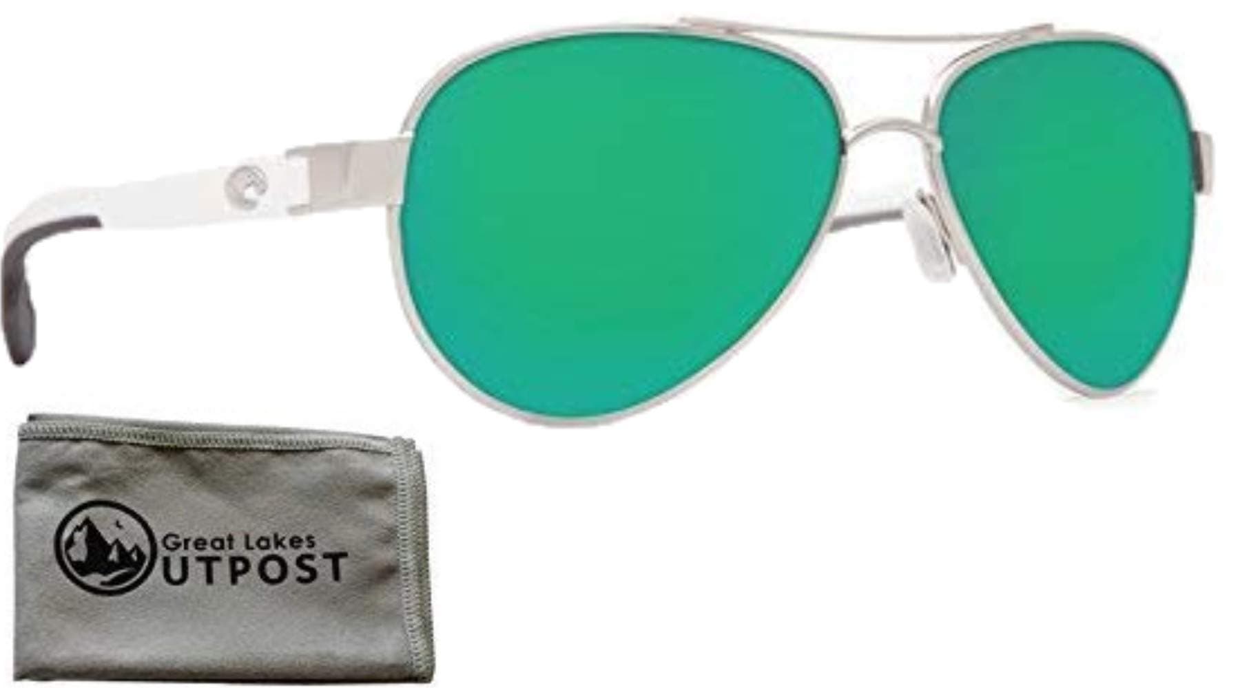 Costa del Mar Loreto Green Mirror 580P Palladium w/White Temples Frame Sunglasses w/Cloth