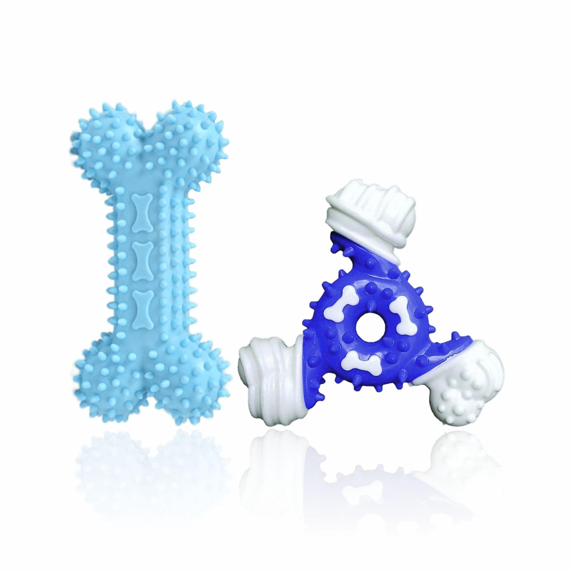 ADLAM Puppy Teething Toys Dog Chew Interactive Spinning Ring & Bone Gentle Rubber Nubs Lightweight Large Medium Small Dogs Play Game Cleaning Teeth Pet Accessories (Pack Of 2pcs)