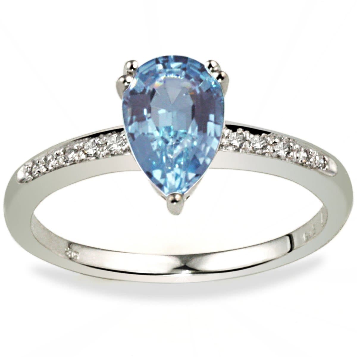 9Ct White Gold Ring With 1 Blue Topas And 10 Diamonds 0.05 Carat By Goldmaid - Size L 1/2
