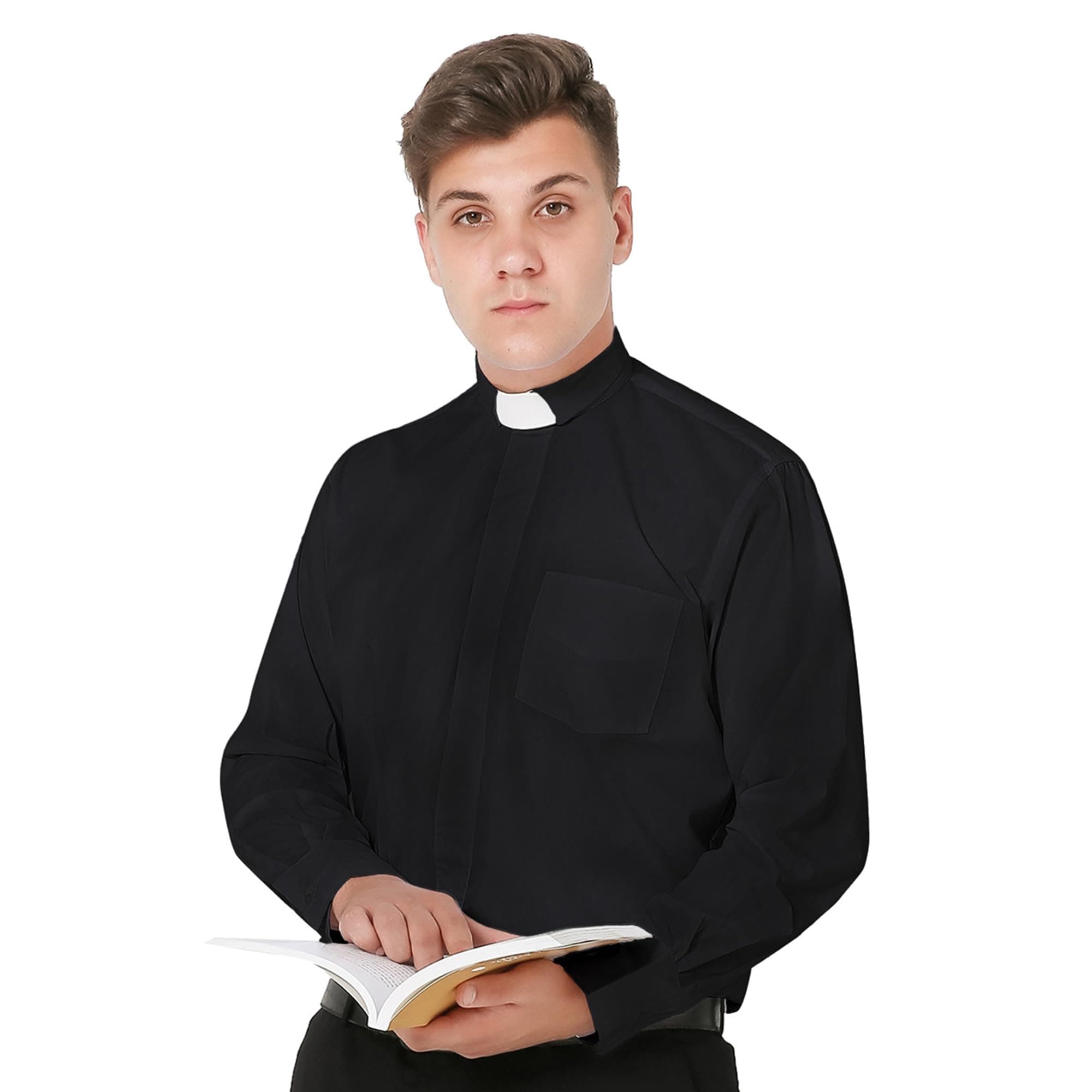Mens Tab-Collar Long Sleeves Clergy Shir- 5 Colors Available
