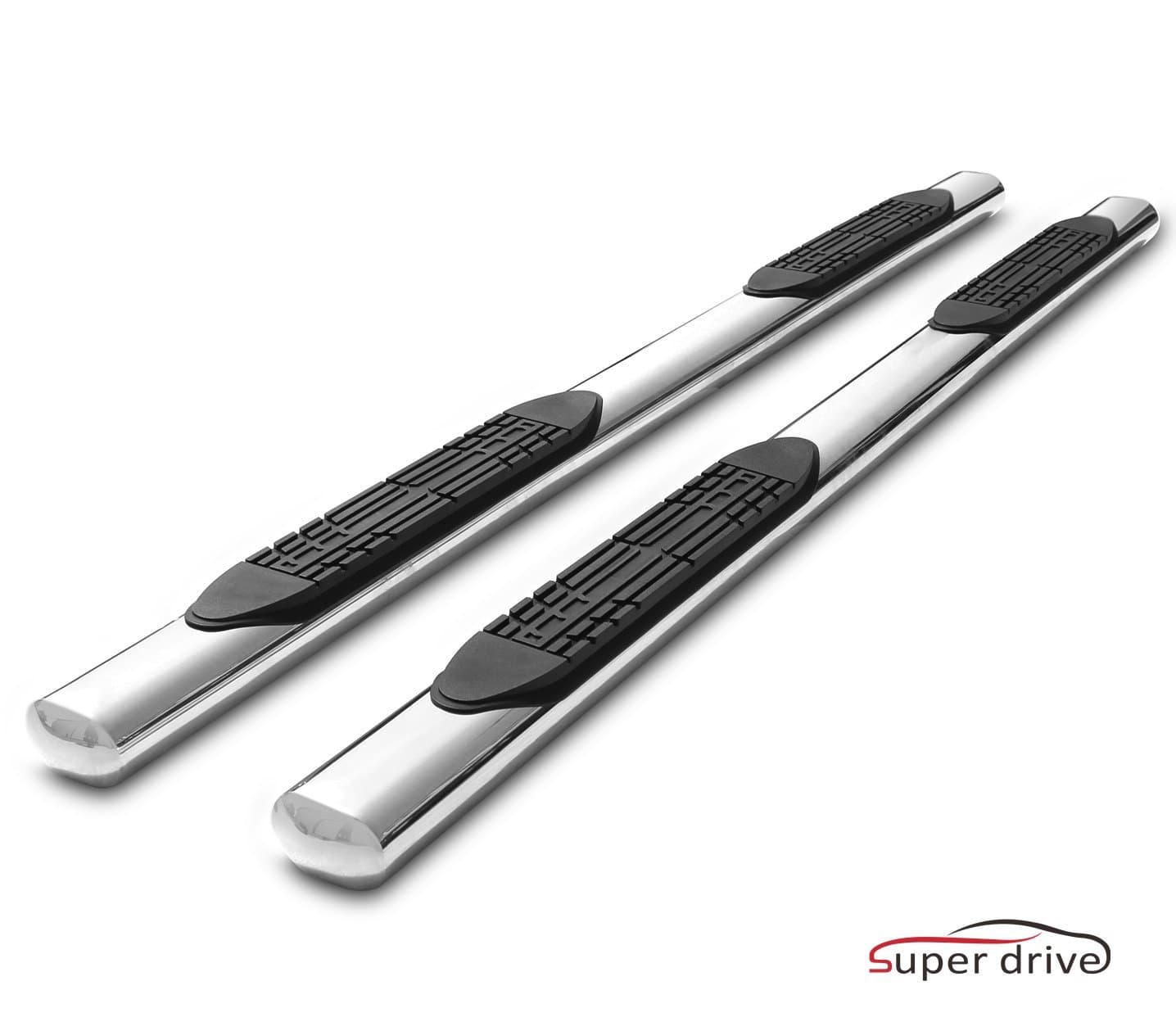 Super Drive D09S0551 - for 2015-2018 Ford F150 Super Crew Cab 4" Oval Polished Stainless Steel Nerf Bars Side Steps Running Boards Side Bars with Non-Slip Black Pad