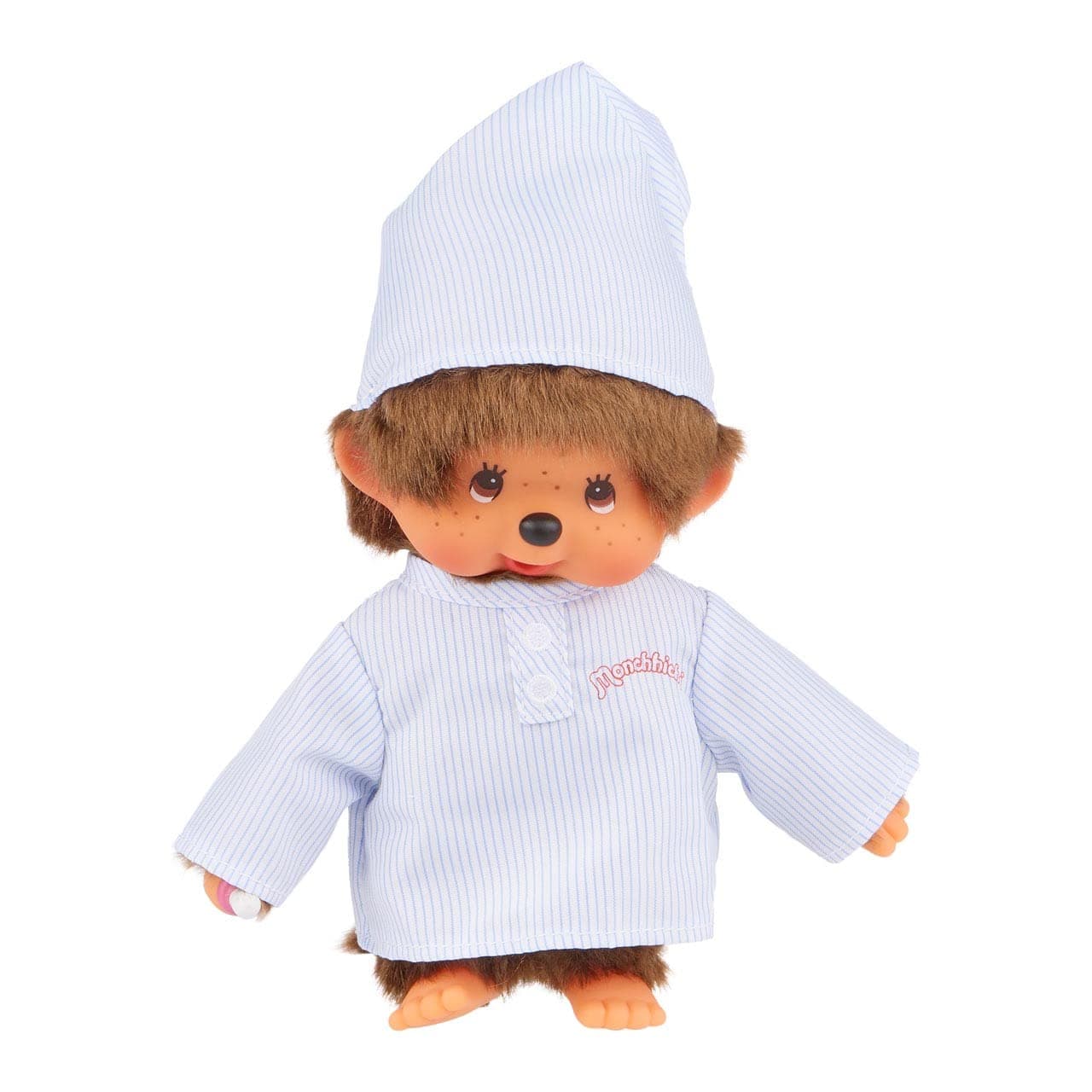 Monchhichi Long Striped Pajama Boy with Cap Plush Brown, Brown, Medium