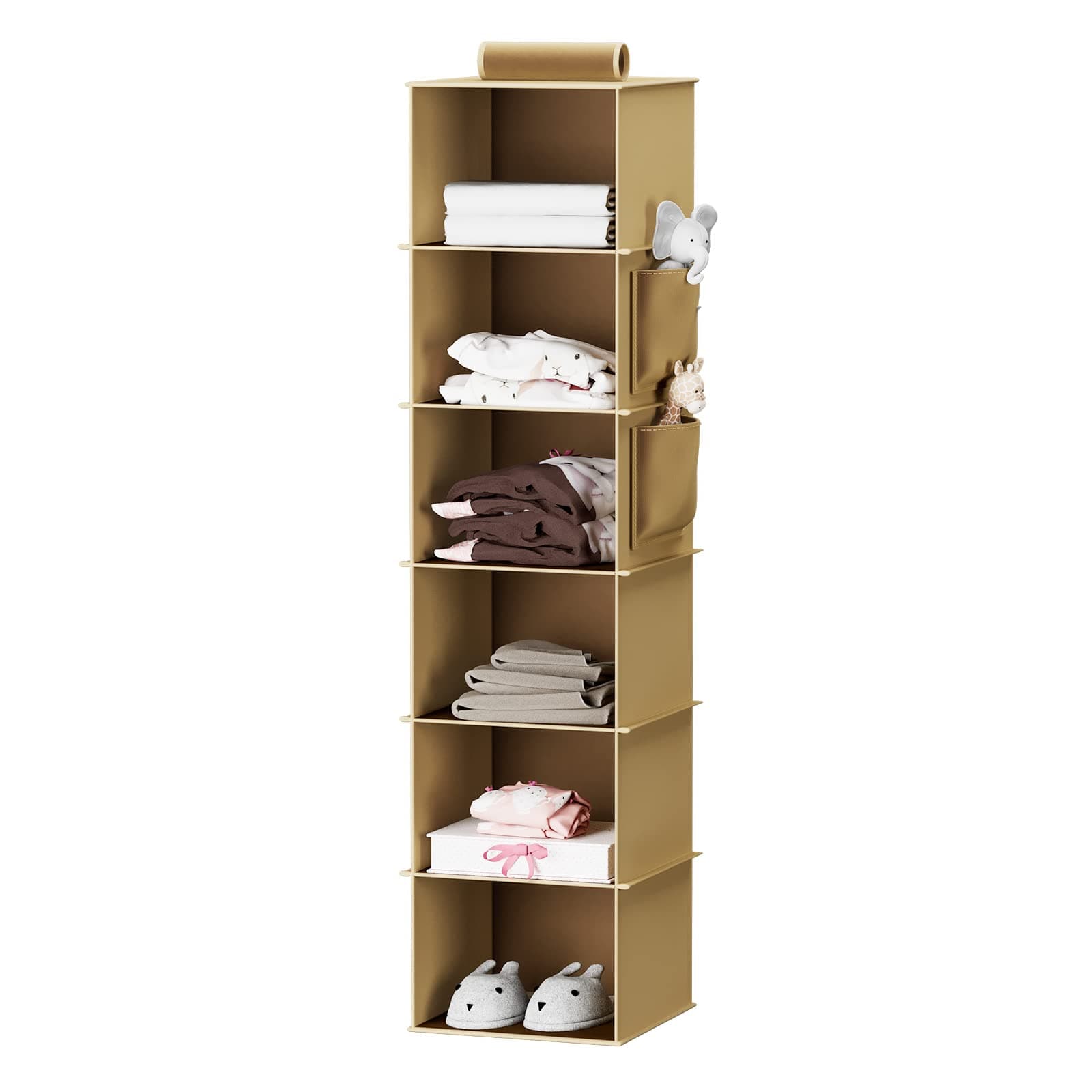 YOUDENOVA Hanging Closet Organizer, 6-Shelf Closet Hanging Storage Shelves, Khaki