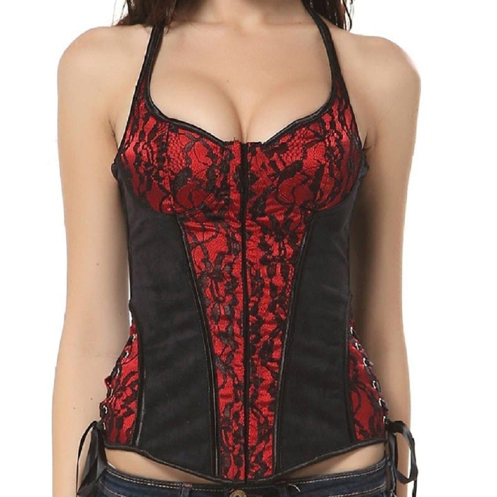 Halter Black Red Lace Waist Training Corset Top