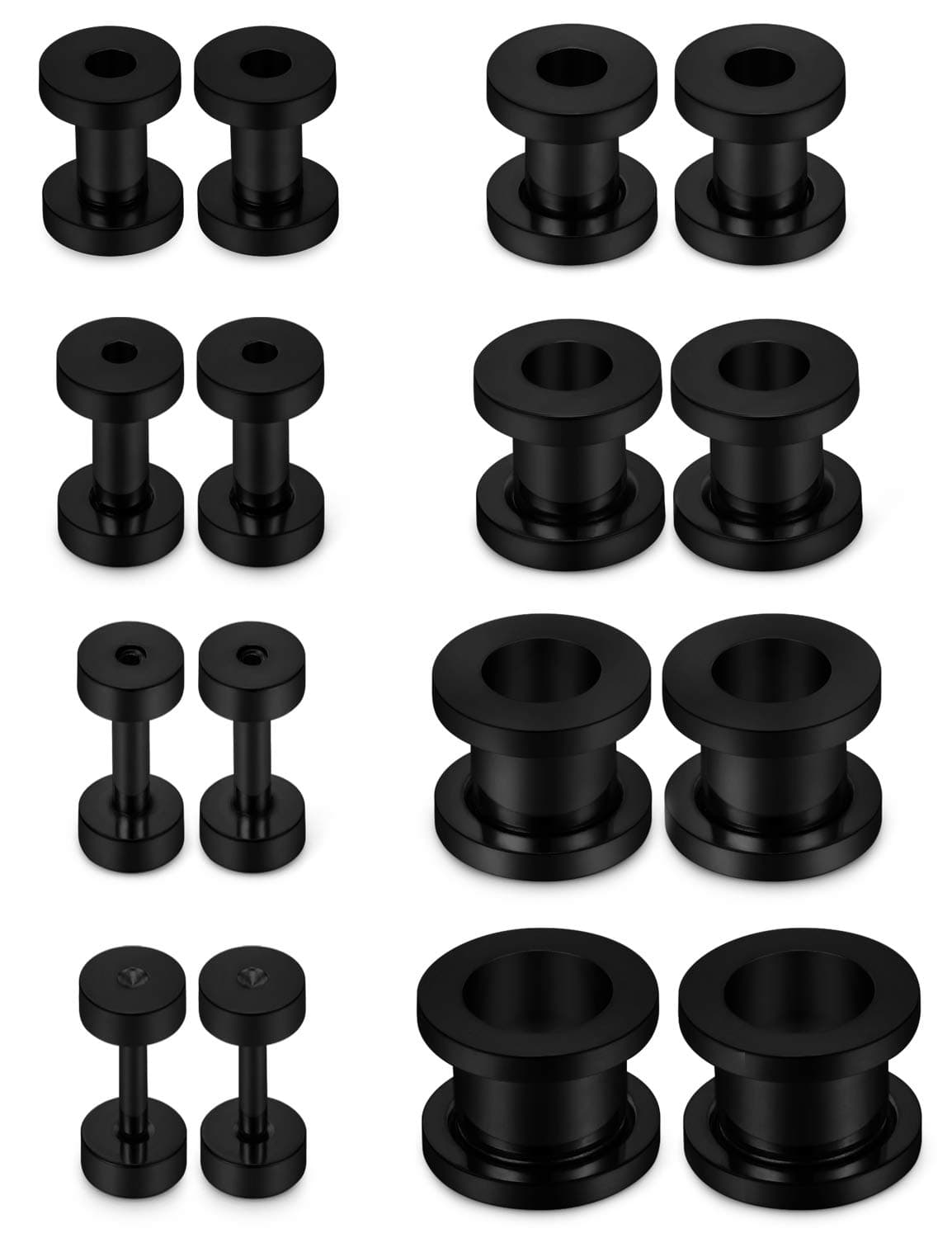 Lcolyoli Screw Fit Ear Gauges Kit Surgical Steel Tunnel Expander Earrings Earlobe Plugs Stretching Body Piercing Jewelry Set for Women Men 14G-00G 8 Pairs