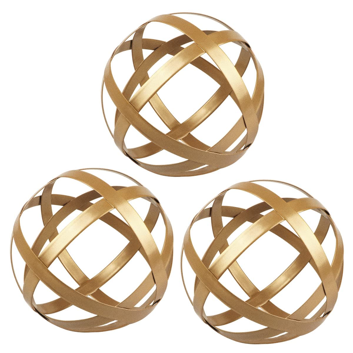 YIYA Gold Metal Decorative Sphere Set of 3 - Metal Band Decorative Ball - Modern Home Decor