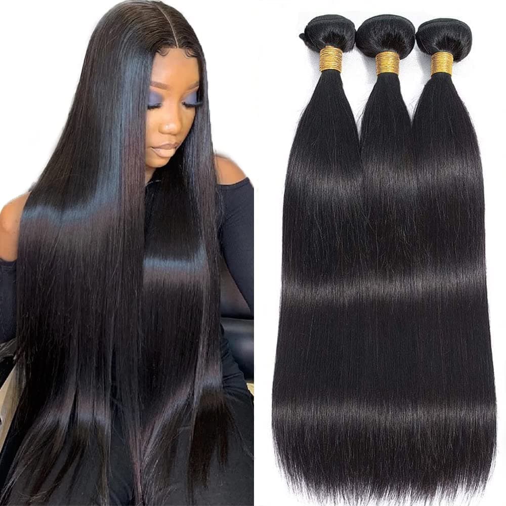 10A Brazilian Straight Human Hair Bundles 18 20 22 Inch 100% Unprocessed Virgin Straight Weave 3 Bundles Deals Human Hair