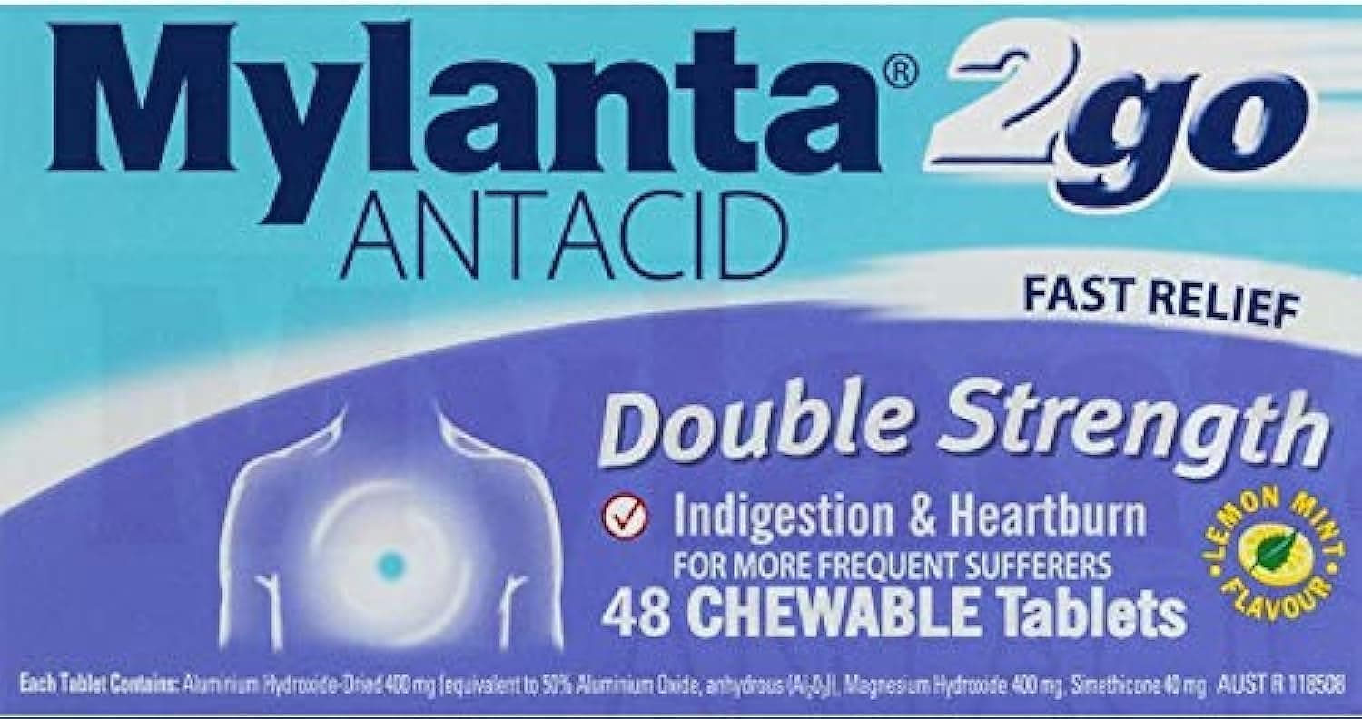 2go Double Strength Chewable Antacid Tablets 48 Pack
