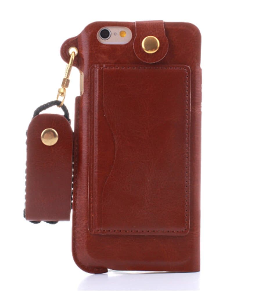 Turpro Stand Case with Strap for iPhone 6 Plus (5.5), KS Slim Fit Business Style PU Leather Back Cover Pouch Case with Stand, Credit Card Holders and Neck Strap Lanyard for iPhone 6 Plus (5.5" inch) (Brown)