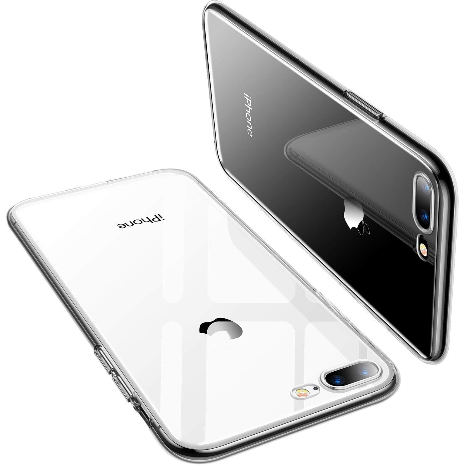 Enflamo Crystal Clear Case Soft Back Cover Case with Electroplated Frame Bumper Ultra Slim TPU Gel Case for iPhone 7 Plus, iPhone 8 Plus (Silver)