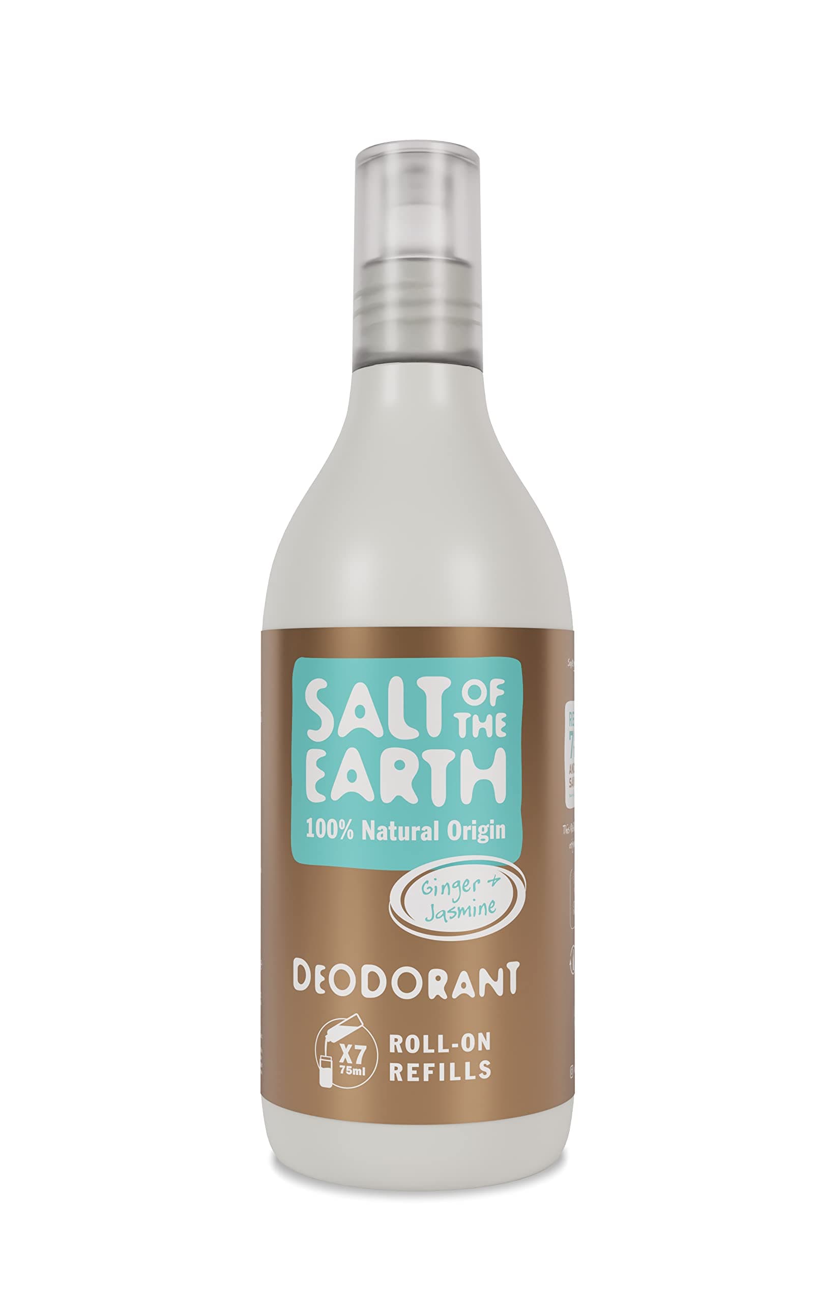 Salt Of the EarthNatural Deodorant Roll On Refill by Salt of the Earth, Ginger & Jasmine - Vegan, Long Lasting Protection, Leaping Bunny Approved, Made in the UK - 525ml