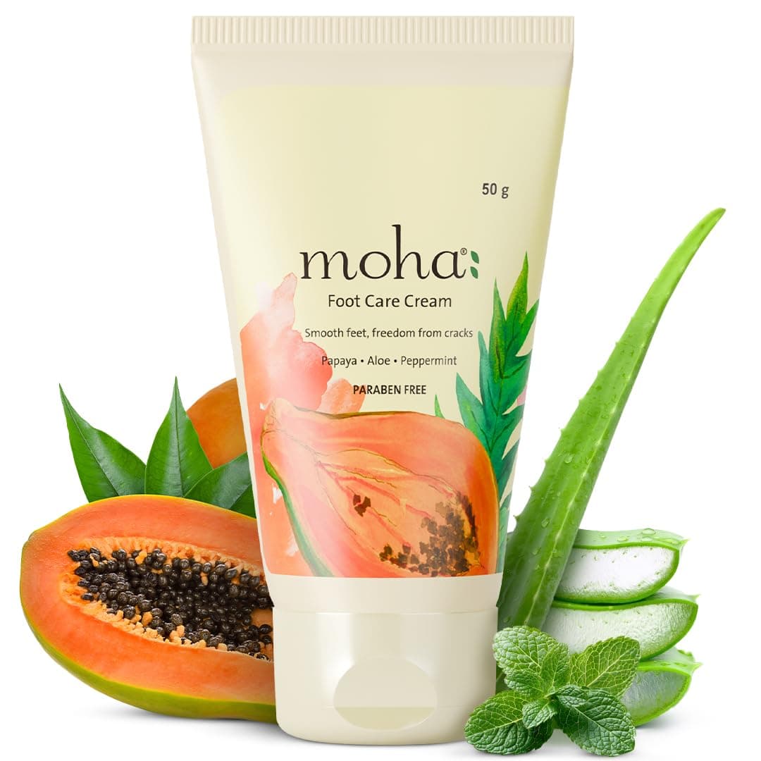 Moha Foot Cream for Dry & Cracked Feet | Deep Nourishment & Fast Healing Heel Repair Cream | Cooling & Vegan Formula with Aloe, Papaya, Peppermint & kapurkachri | Clinically Proven | Moisturizing Foot Cream for Rough Calloused Skin | Softening, Exfoliating & Paraben-Free Foot Care for Men & Women - 50g (Pack of 1)